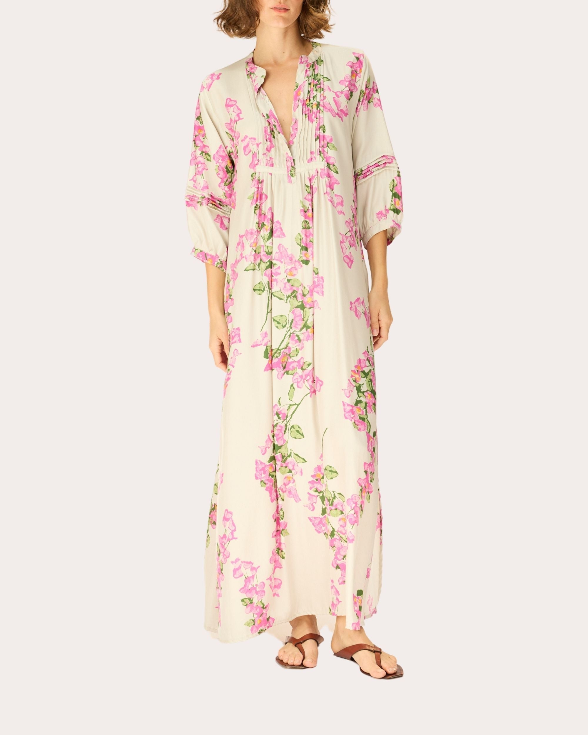 Sammie Floral Silk Pleated Button-Front Maxi Dress