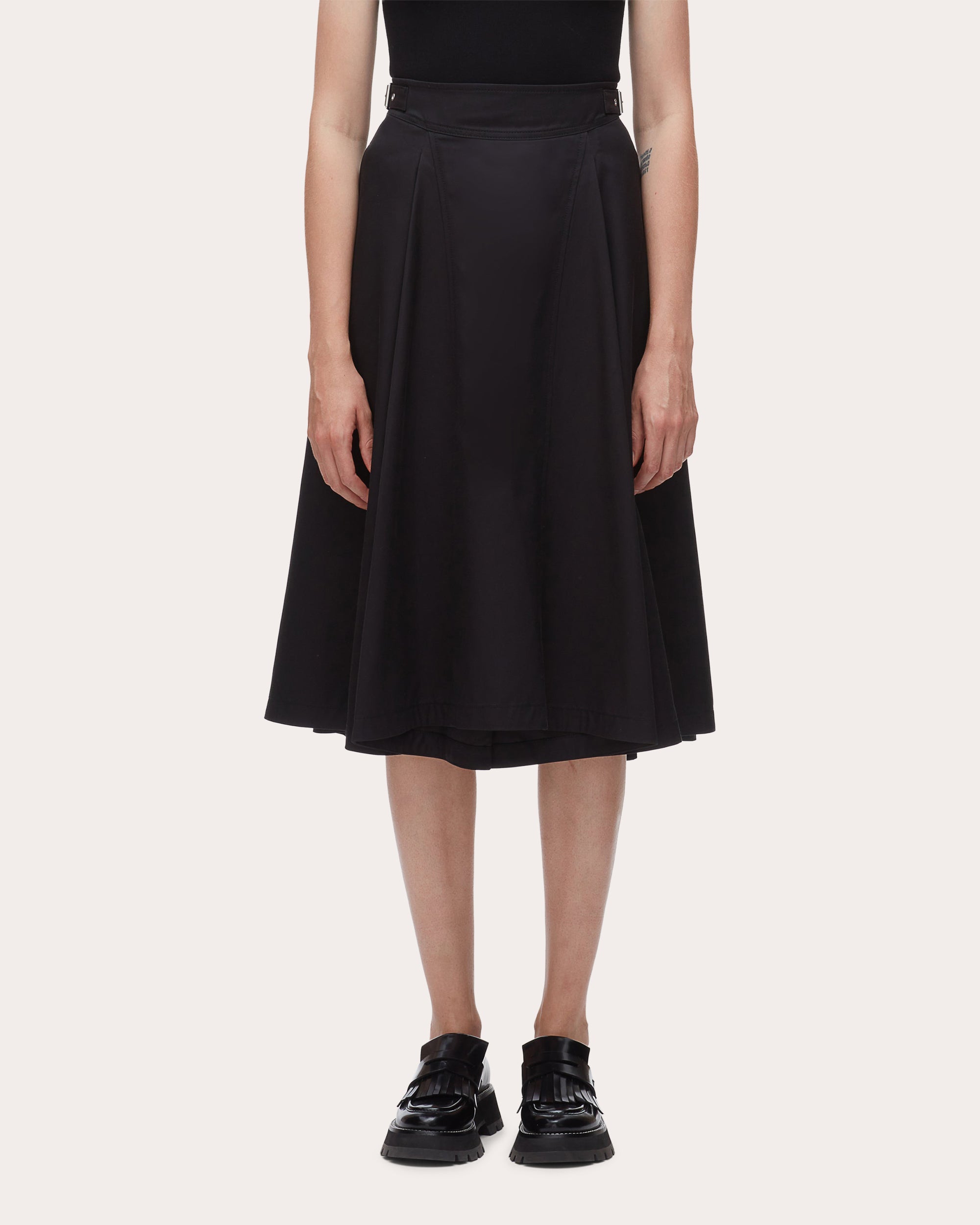 Pleated Twill Biker Midi Skirt