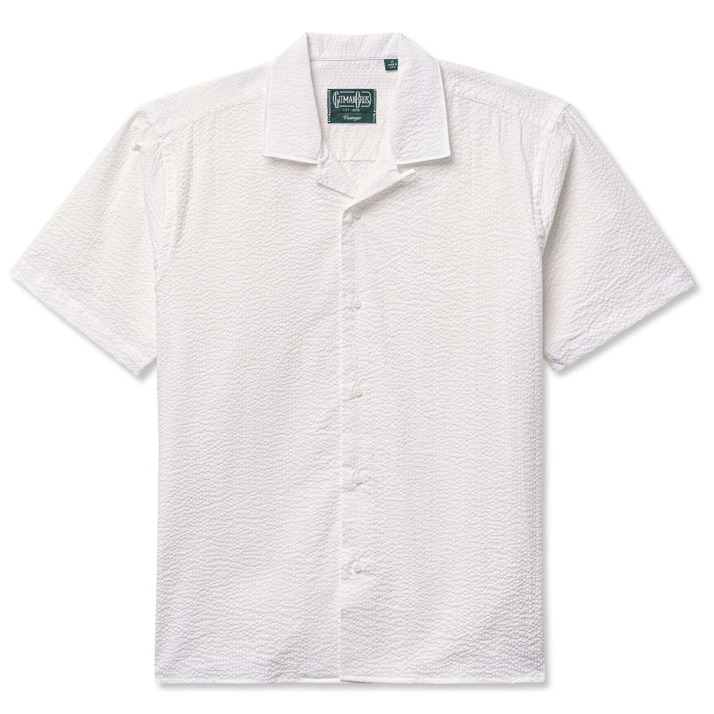 White Seersucker Camp Shirt