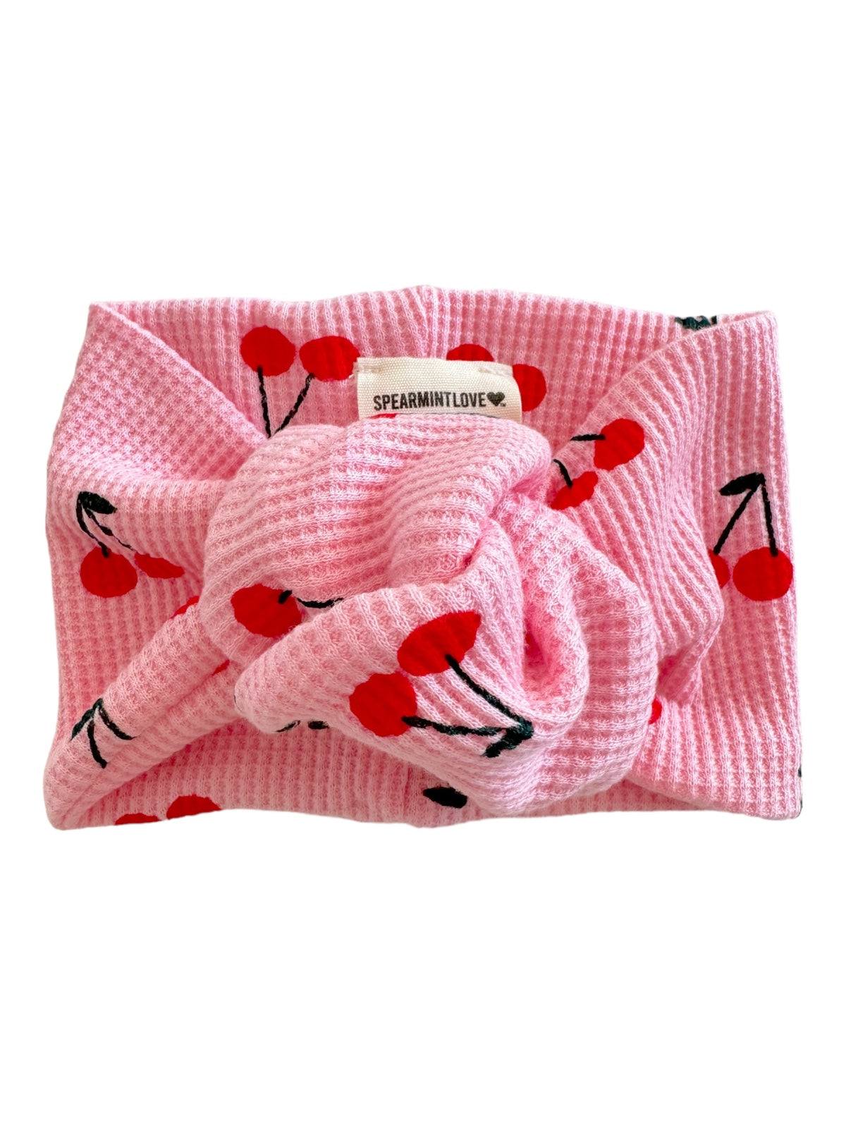 Organic Waffle Turban Headband, Pink Cherries
