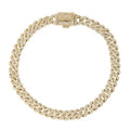 Women's 6MM Micro Diamond Prong Moissanite Cuban Bracelet in Yellow Gold Vermeil