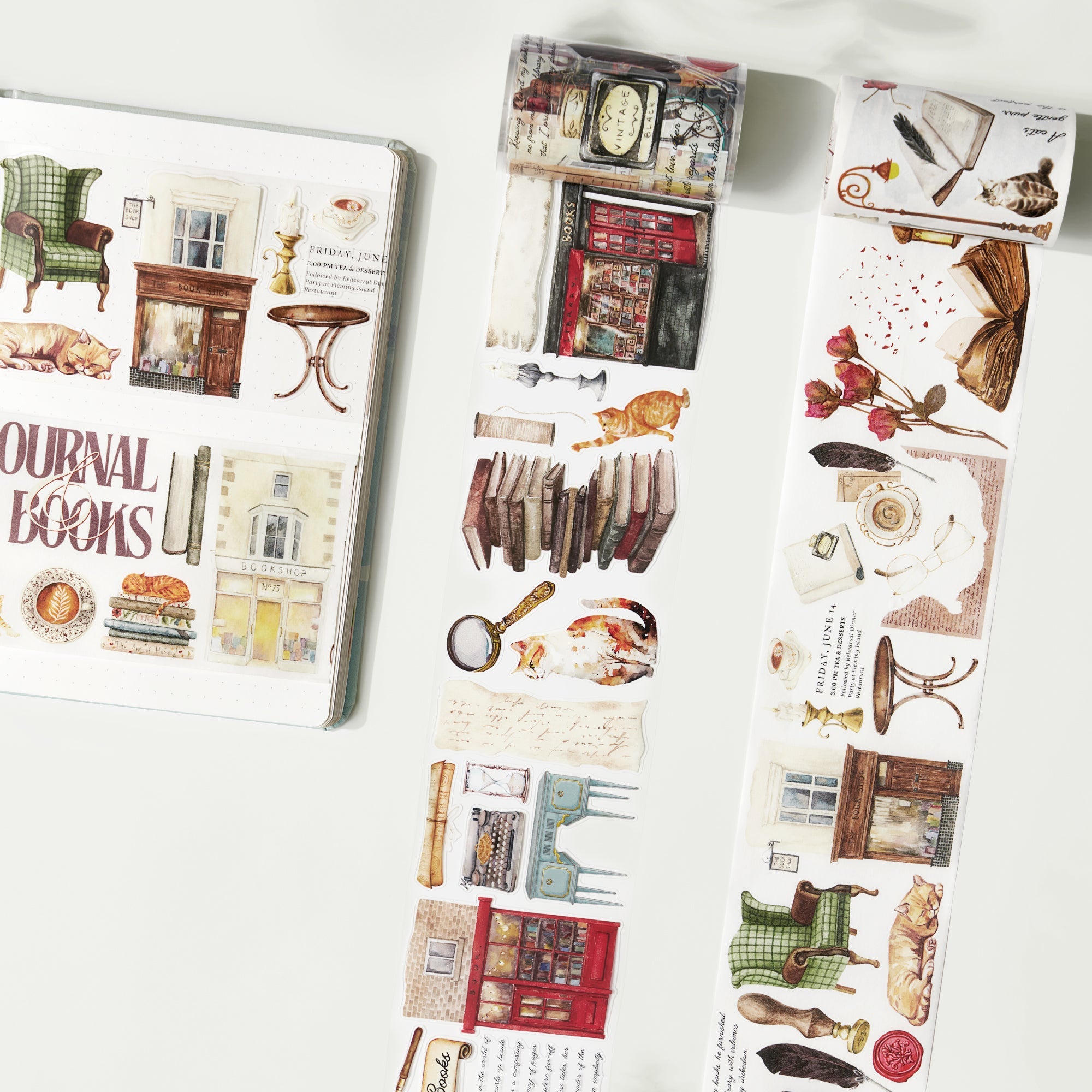 Pre-cut Cats and Books Wide Washi/PET Tape
