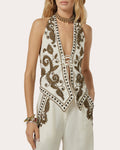 Taylen Embroidered Paisley Beaded Vest Top