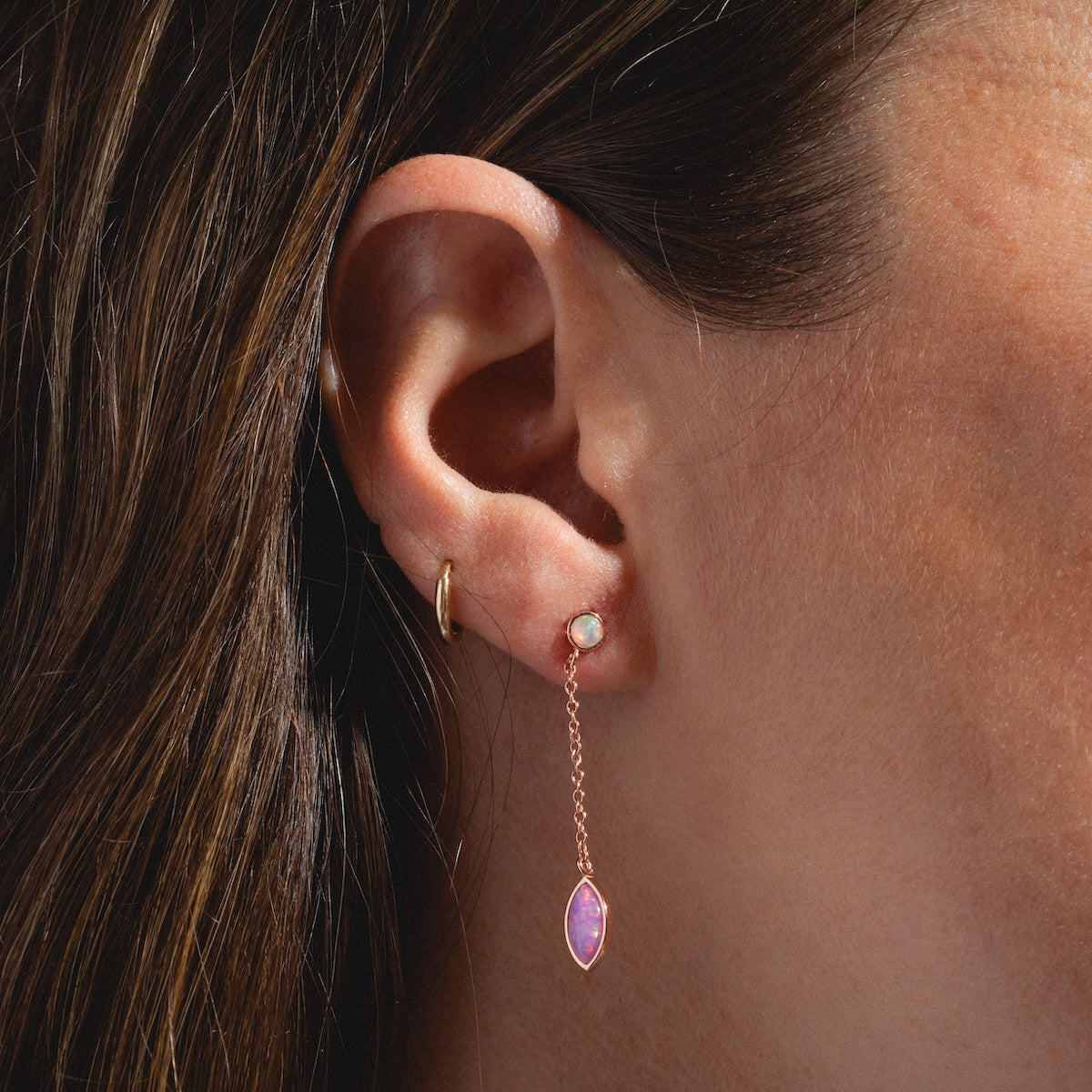 Rose Gold Opal Dew Drop Studs