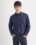 Textured Voile Button-Up Shirt | Navy Plaid