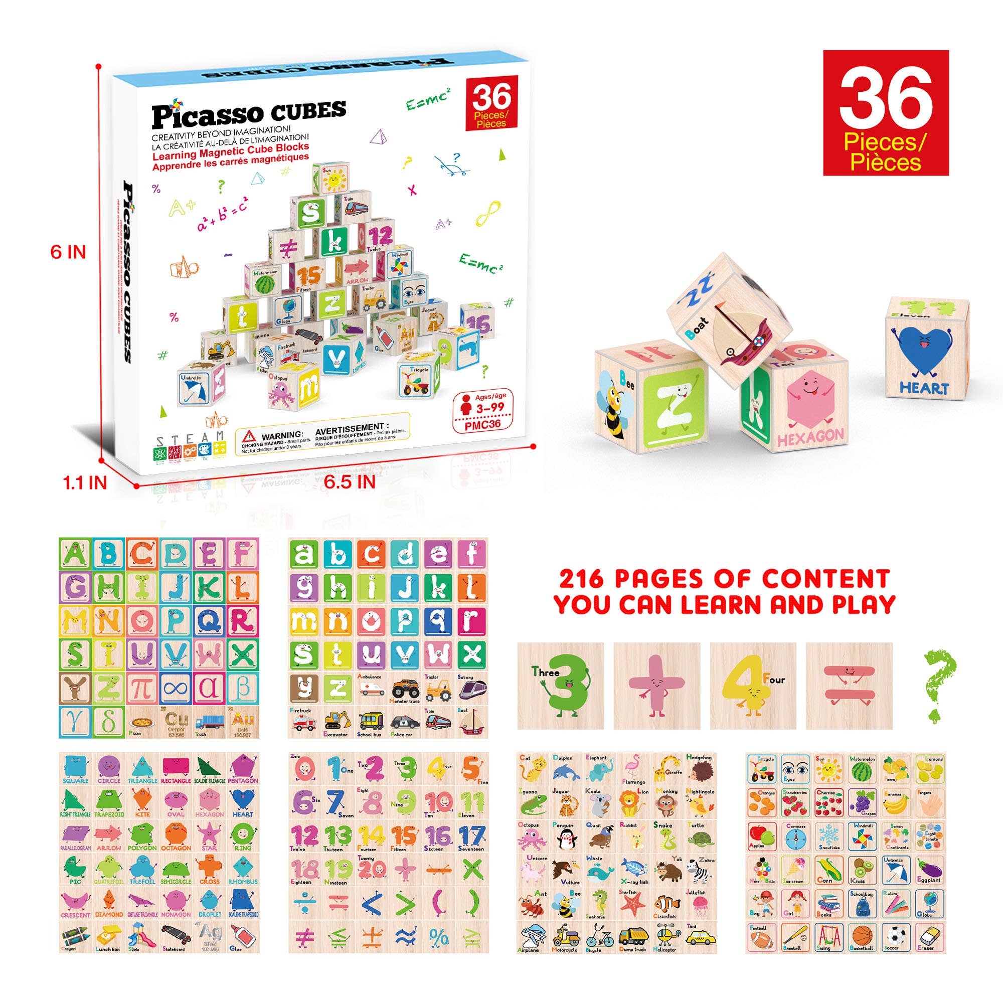 PicassoTiles - PicassoTiles 36pc 1" Magnetic Cubes Set