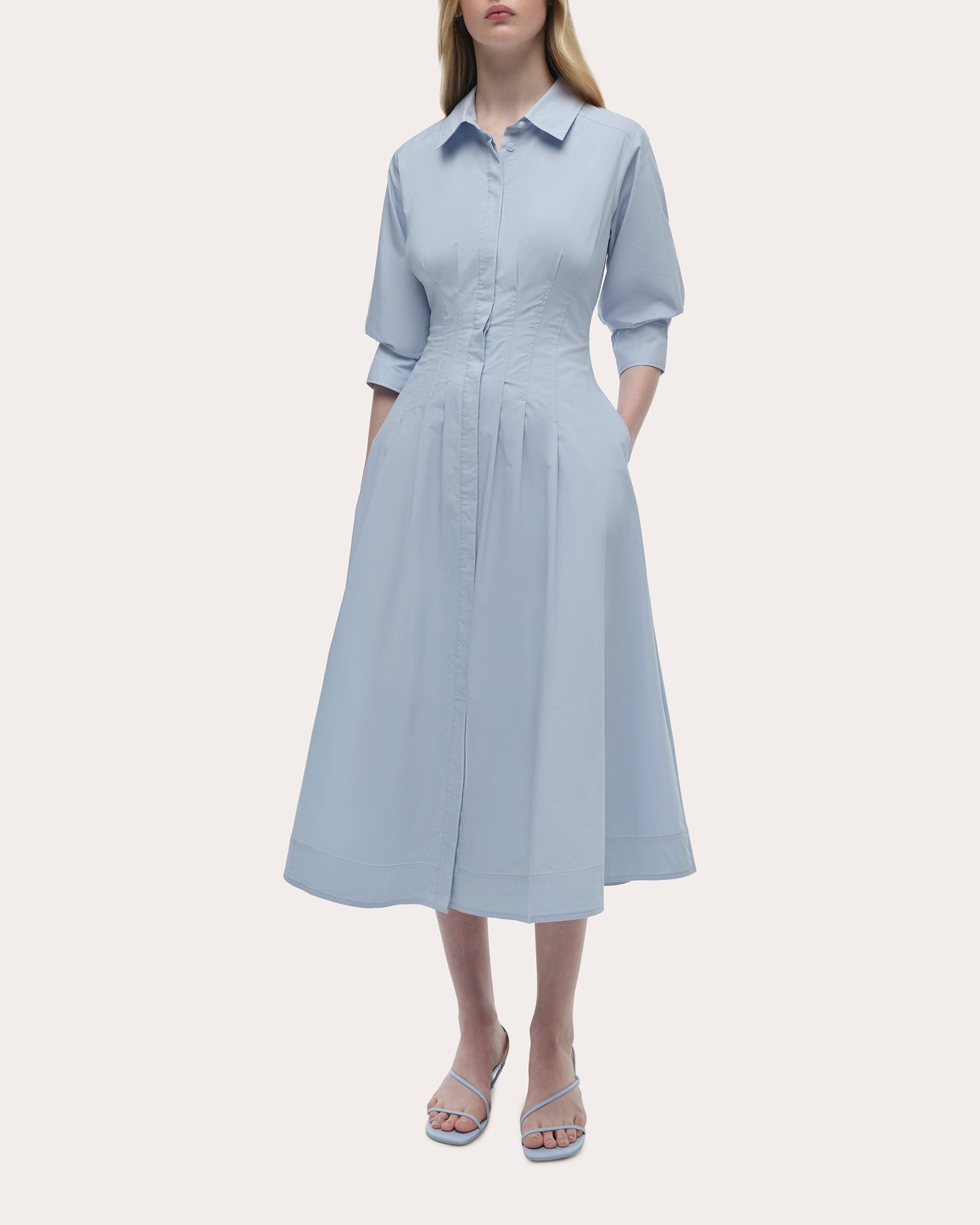 Jazz Pleated Poplin Midi Shirt Dress