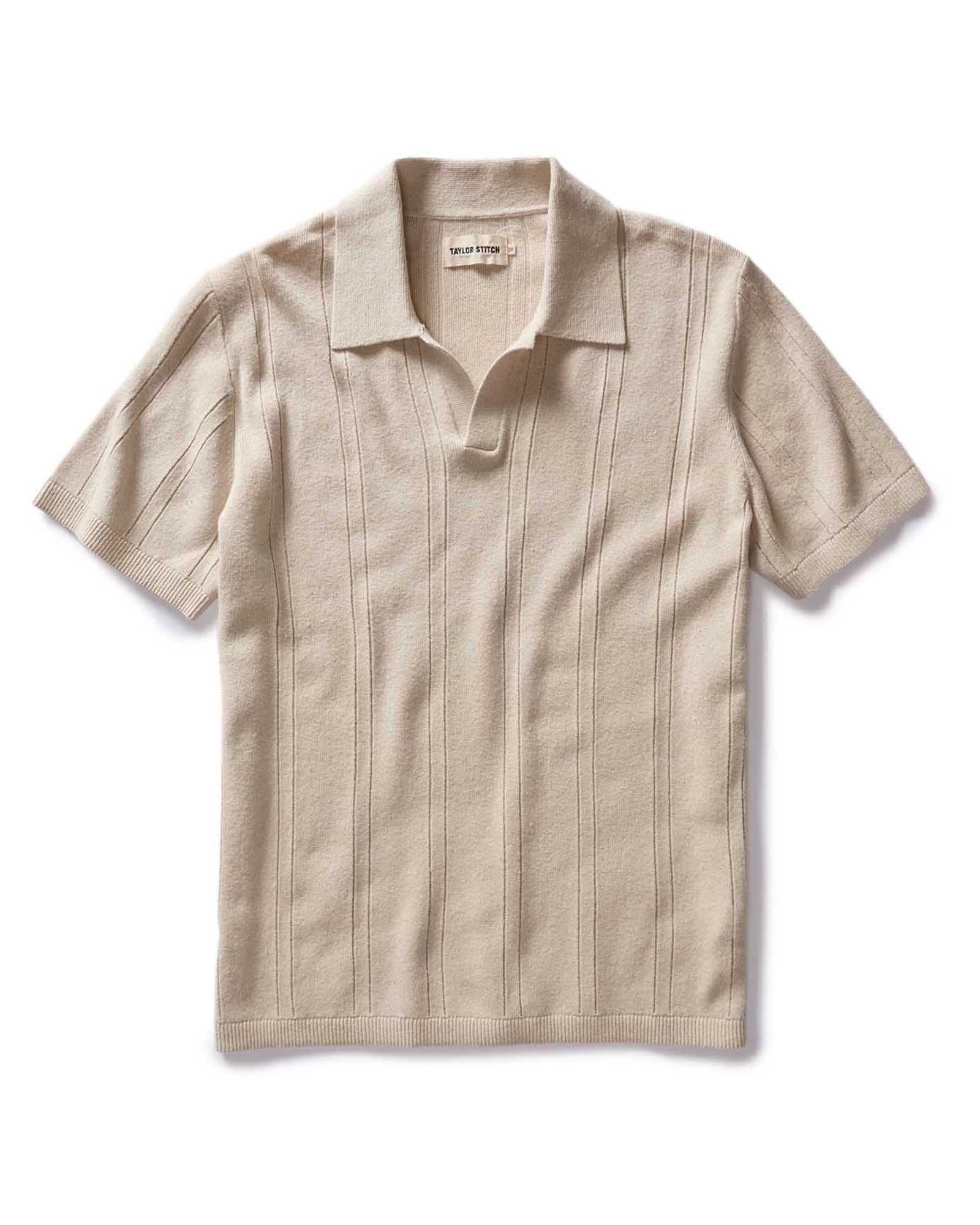 The Valencia Sweater Polo in Heather Oat Rib