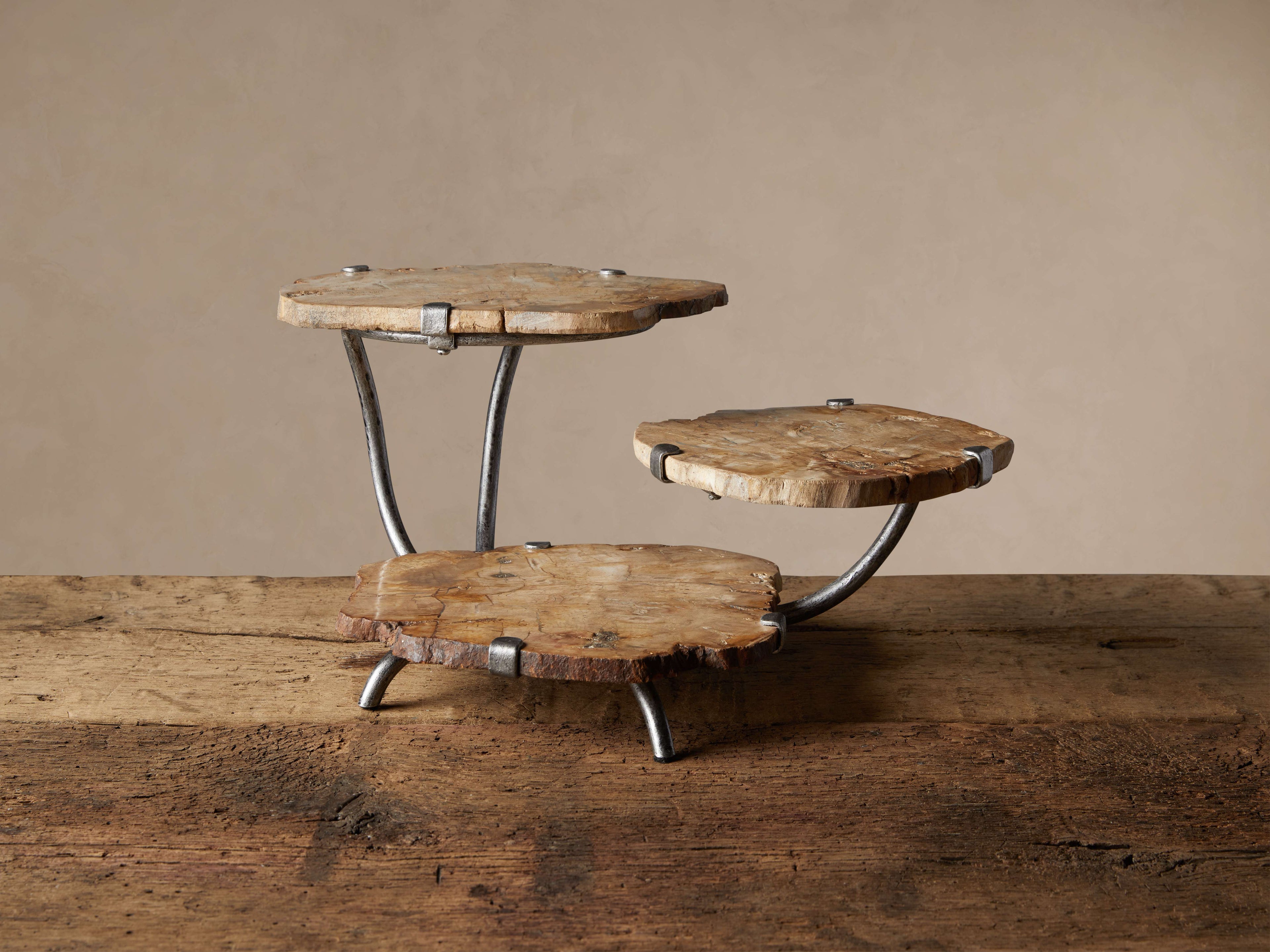 Petrified Wood Triple Tray Server