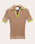 Textured Rib Knit Polo Top
