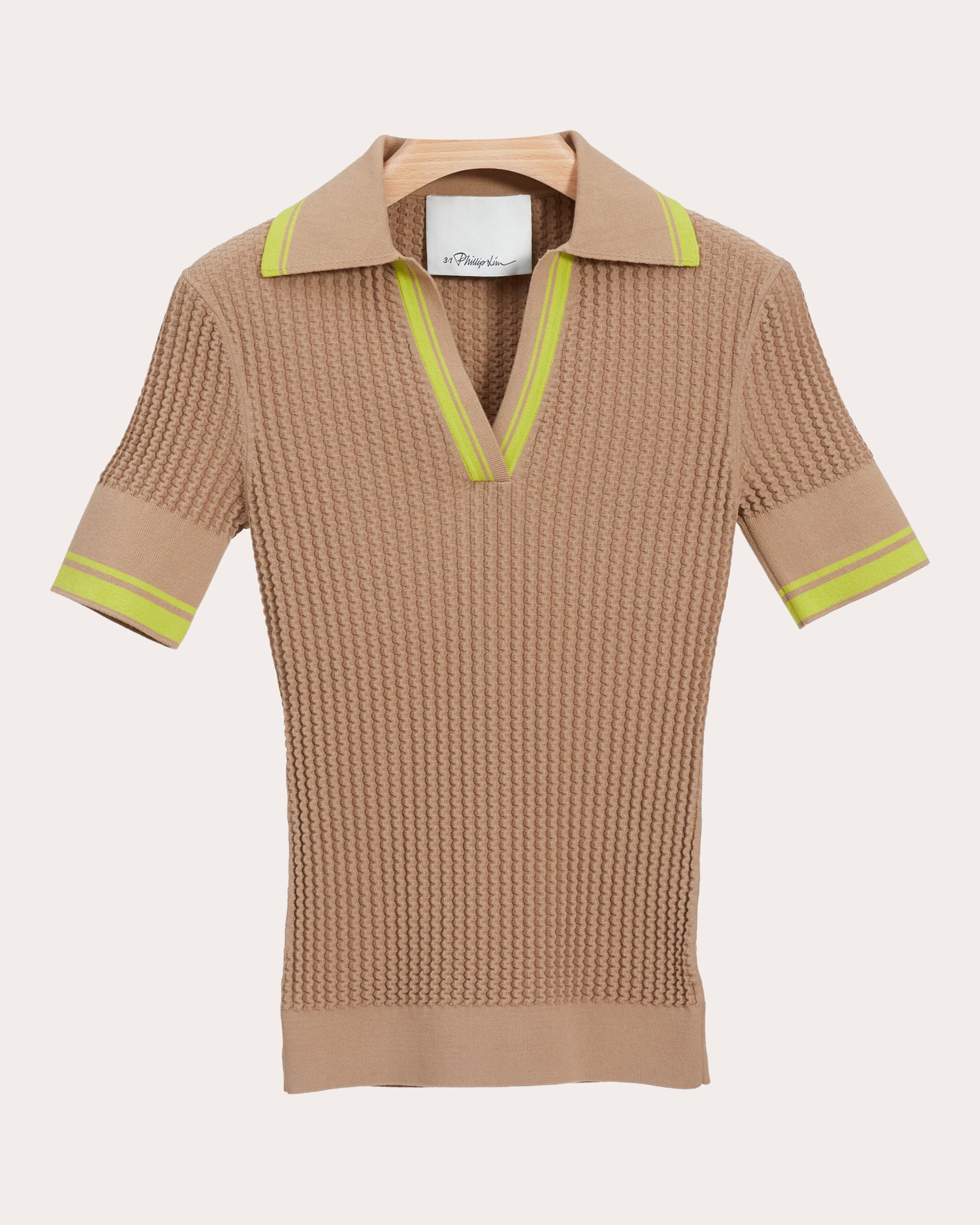 Textured Rib Knit Polo Top