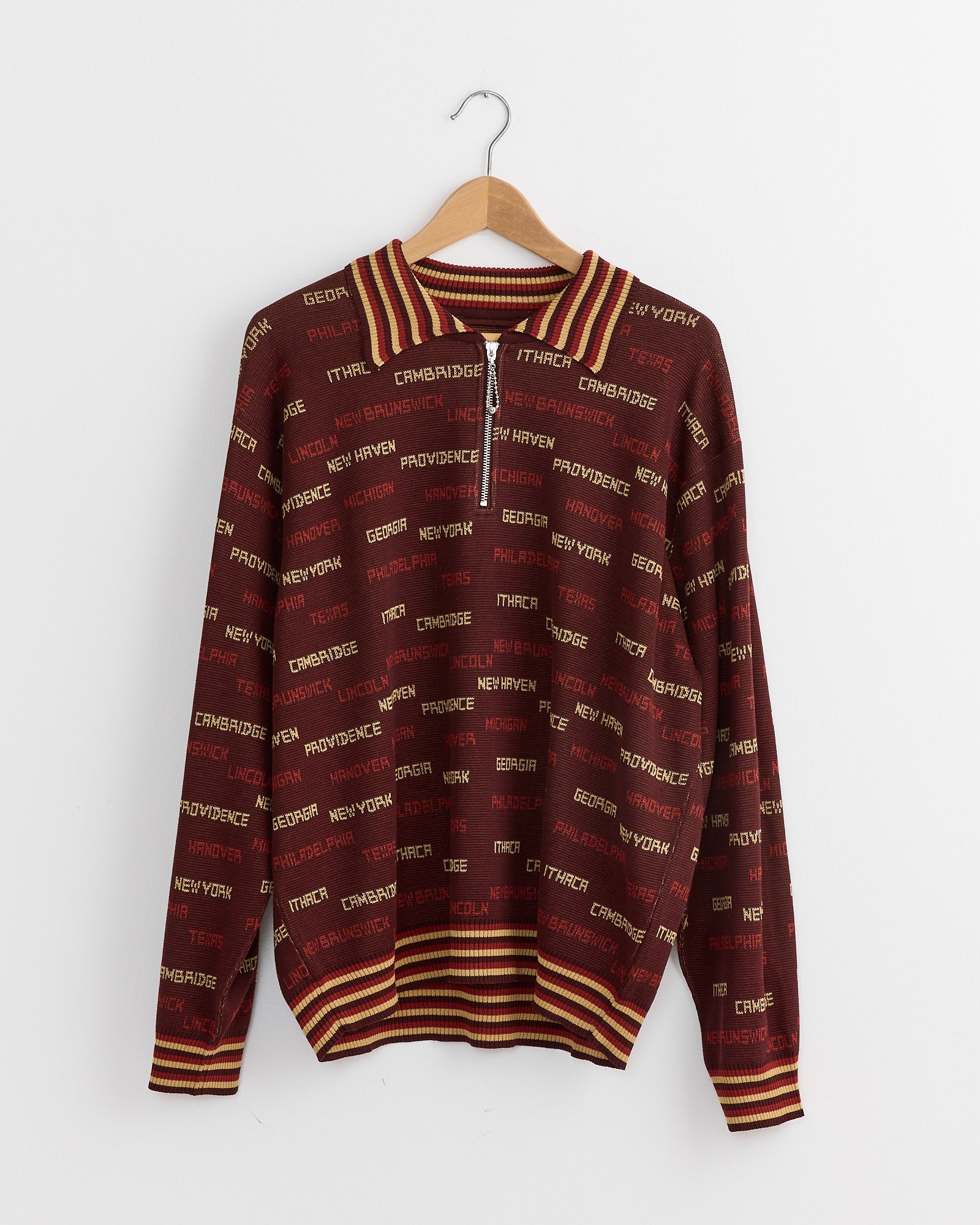 Gridiron Quarter Zip Knit in Brown Multi