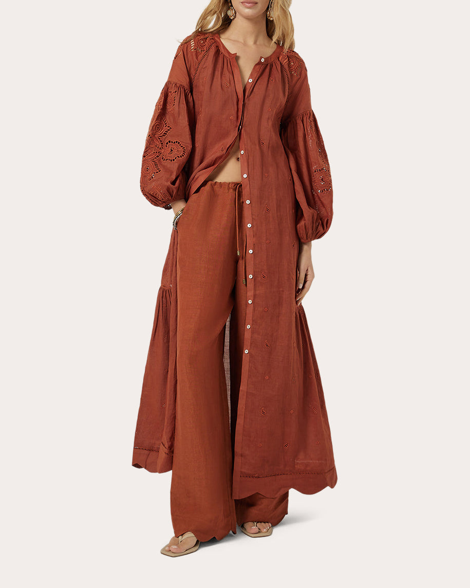 Fiona Linen Scalloped Drawstring Trousers