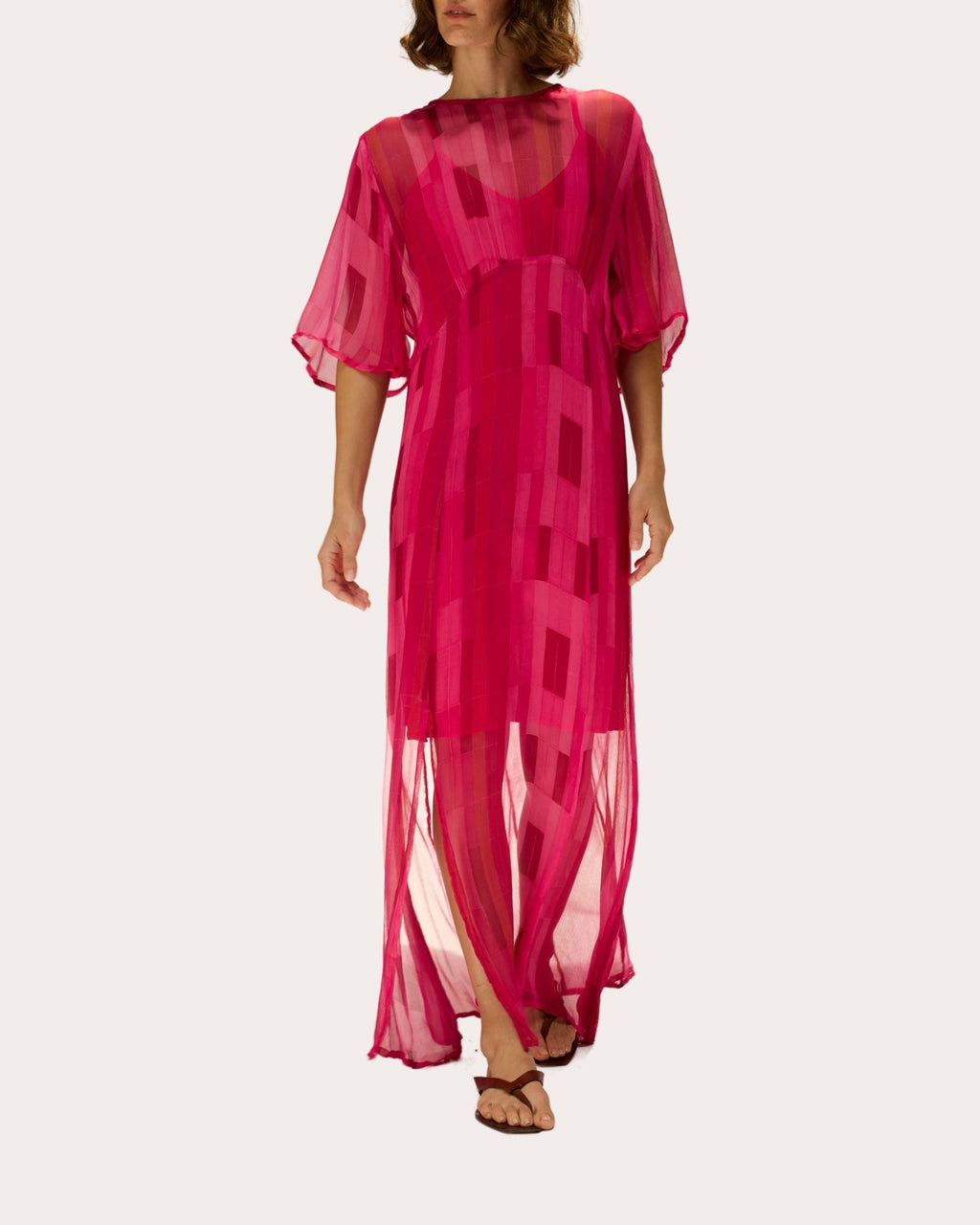 Lily Sheer Chiffon Flutter-Sleeve Maxi Dress