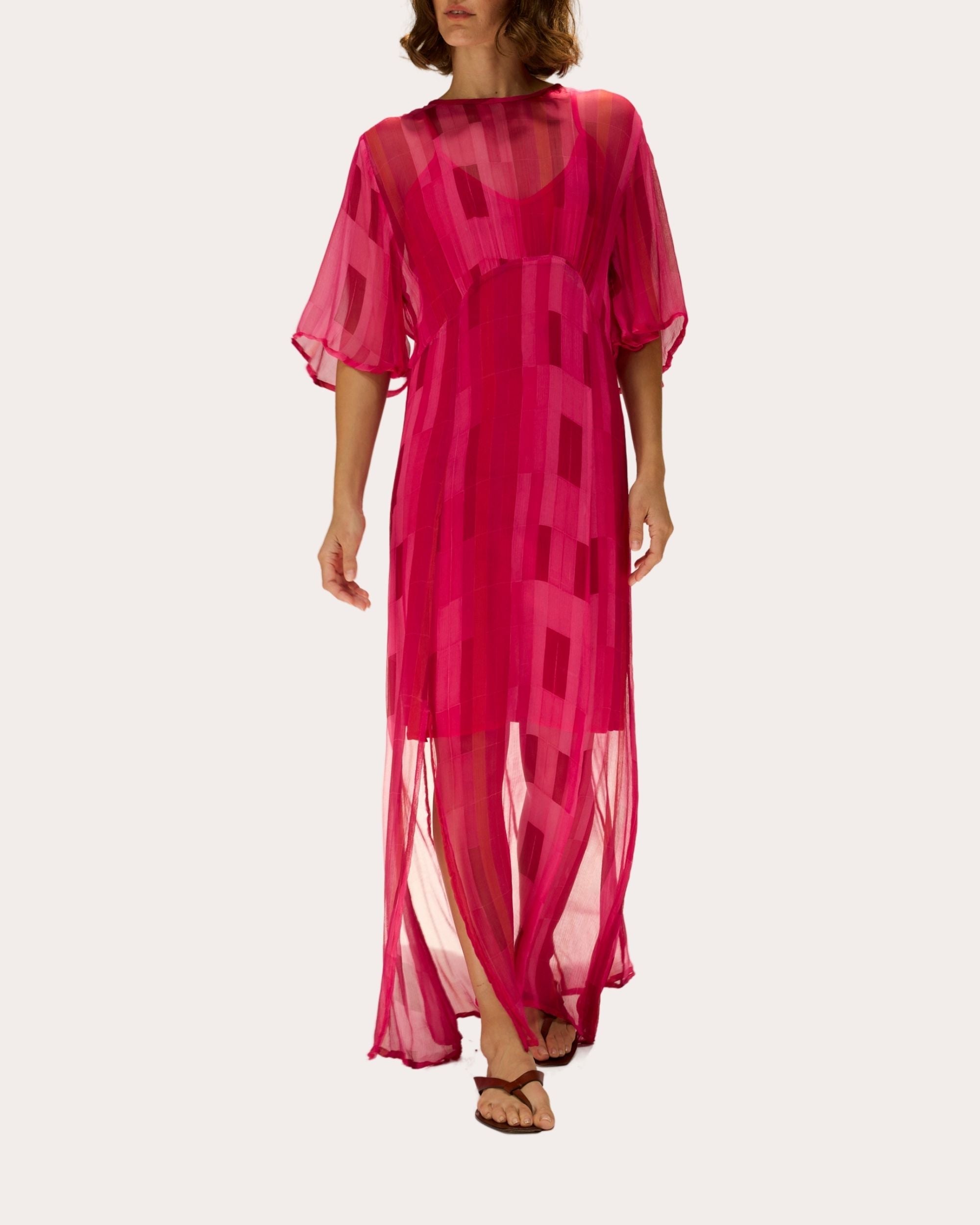 Lily Sheer Chiffon Flutter-Sleeve Maxi Dress