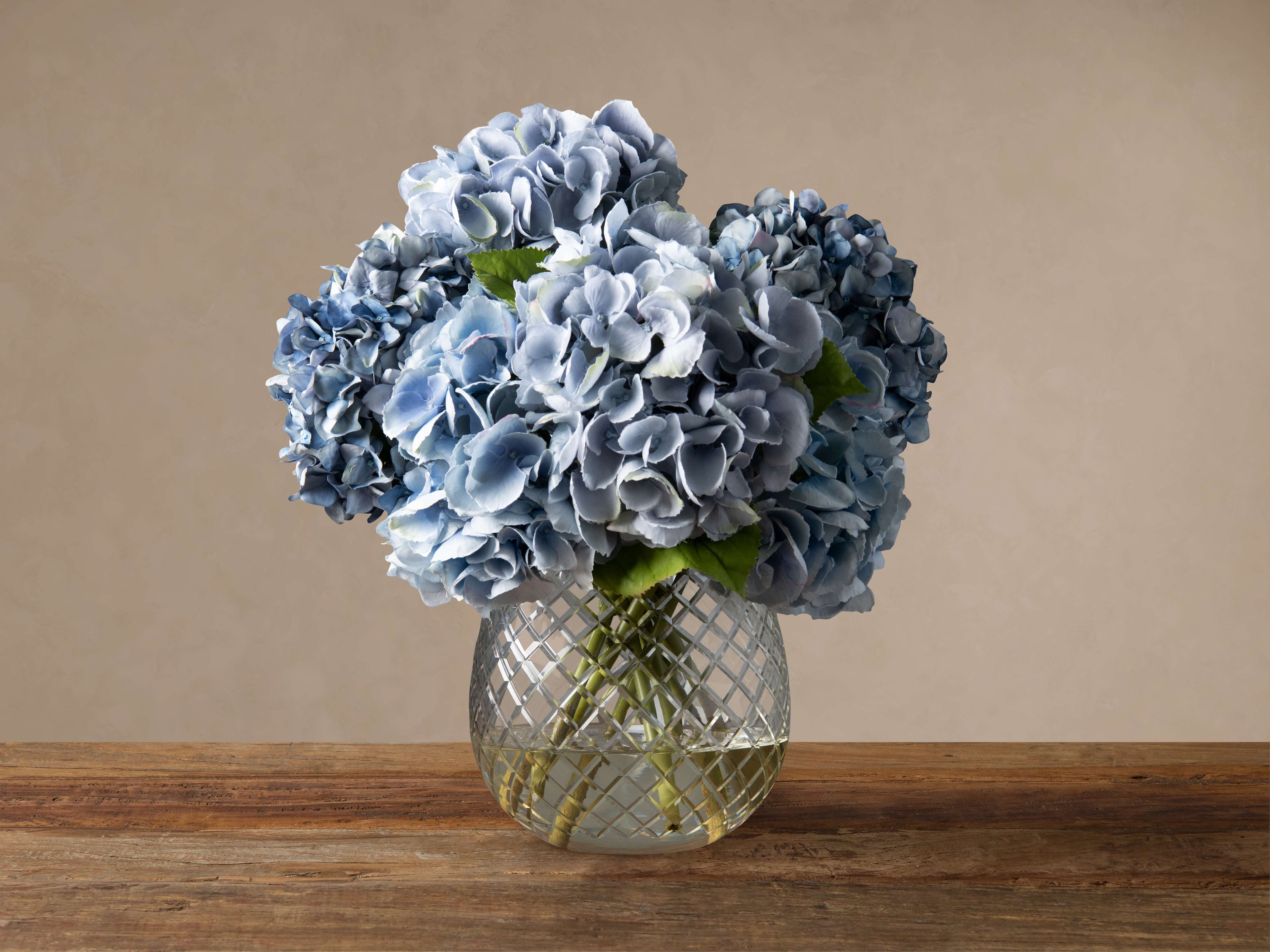 Faux Hydrangea in Cut Glass