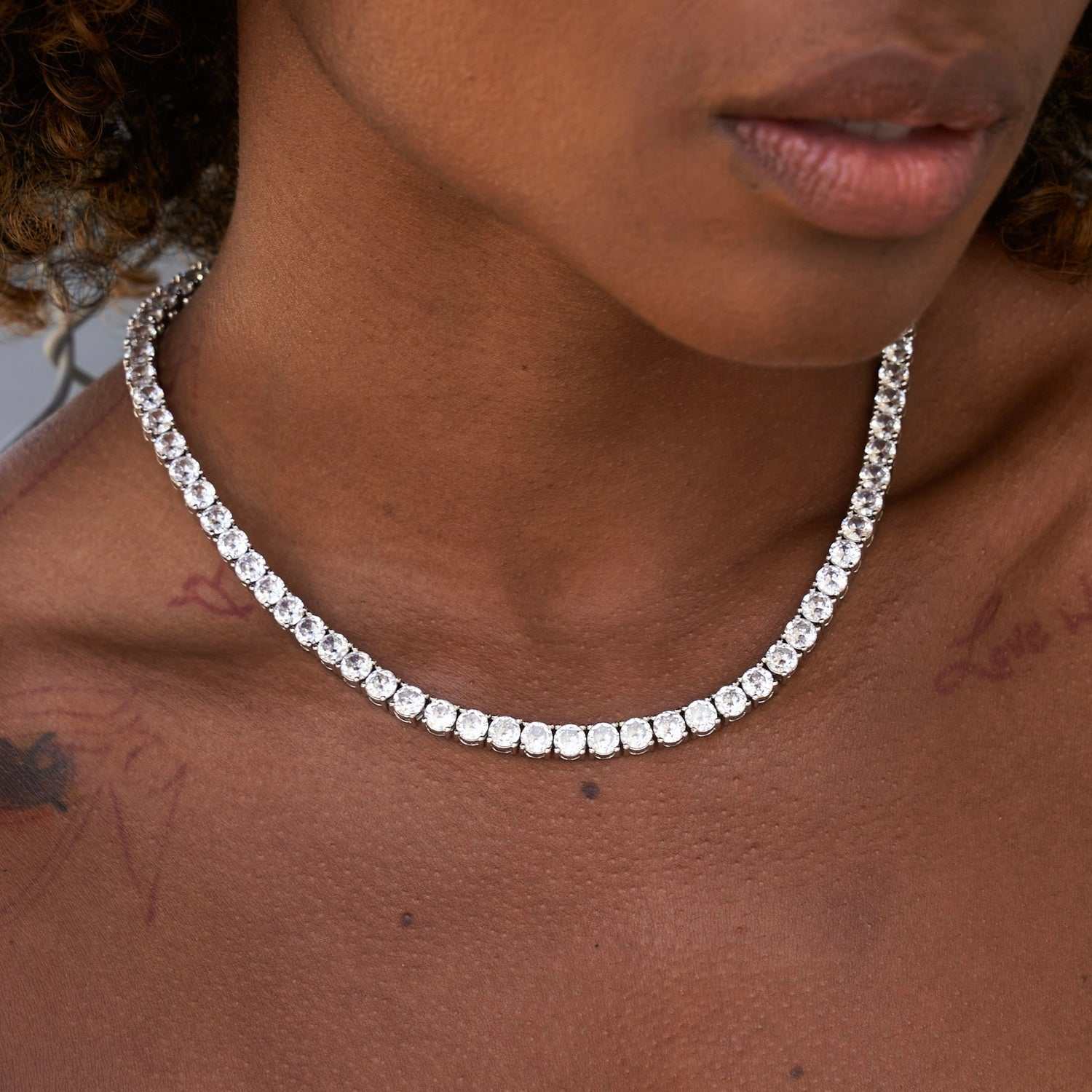 GLD Diamond Tennis Necklace in White Gold- 5mm