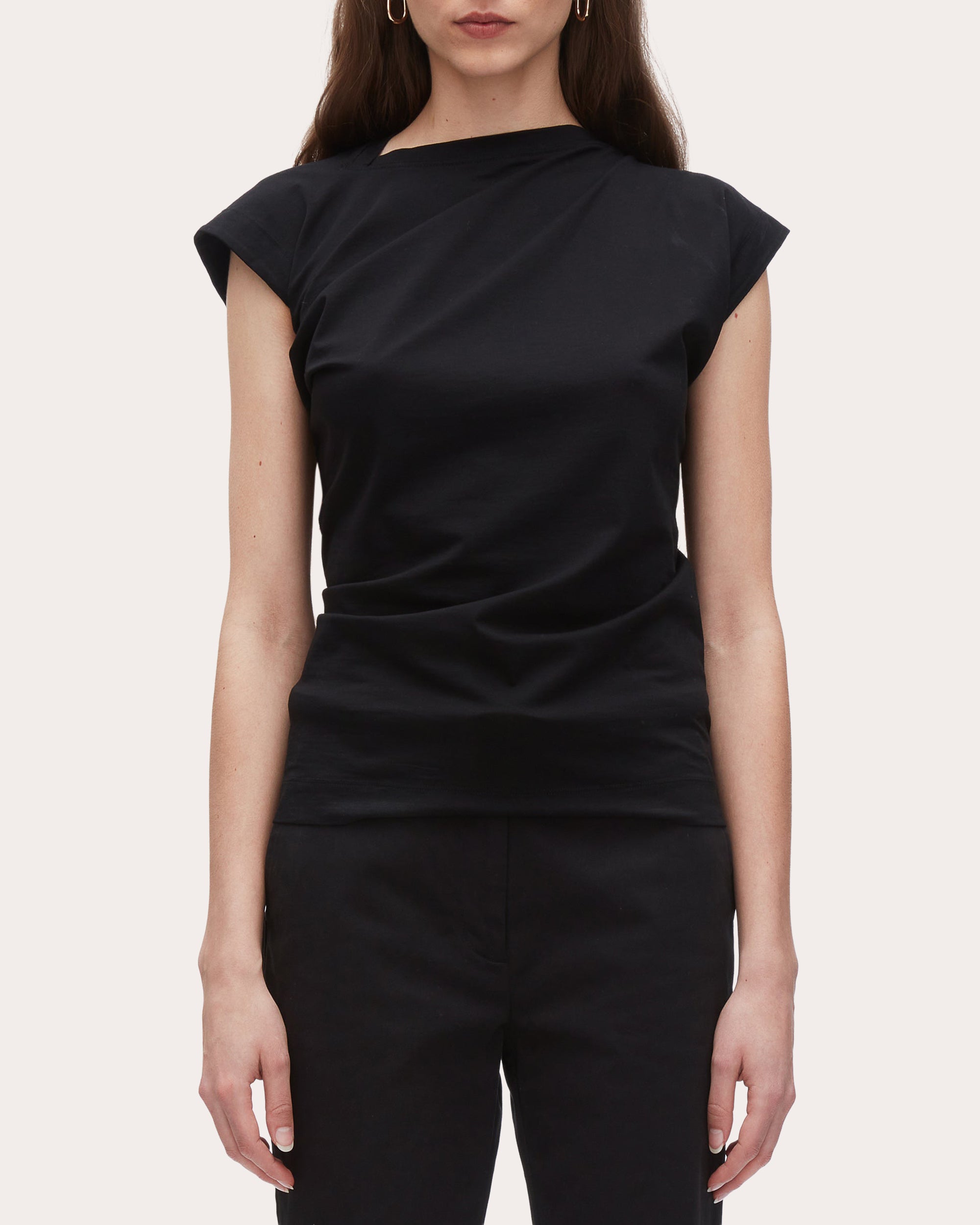 Cotton Jersey Draped Asymmetric T-Shirt