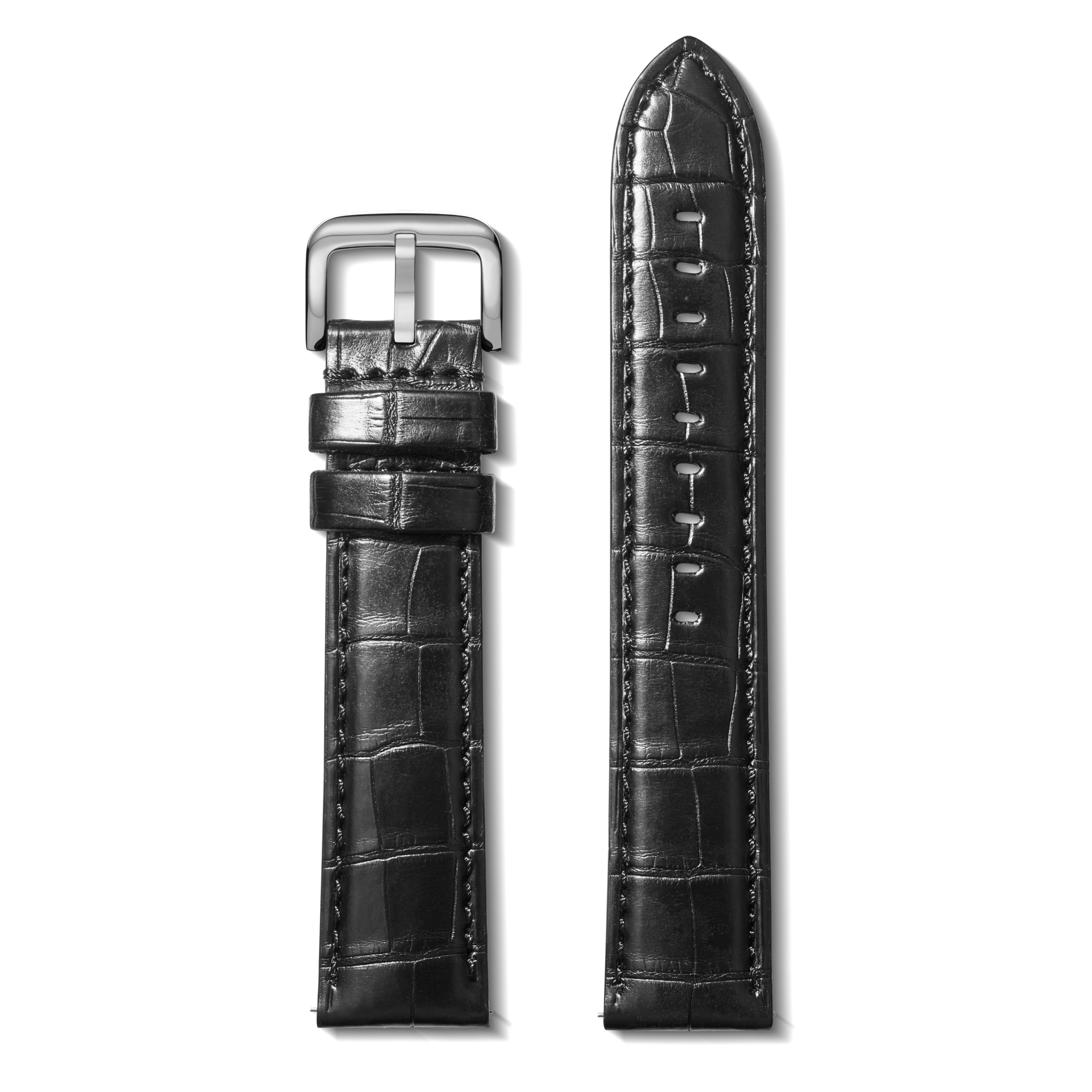 24mm Black Alligator Leather Watch Strap (Long) - Black