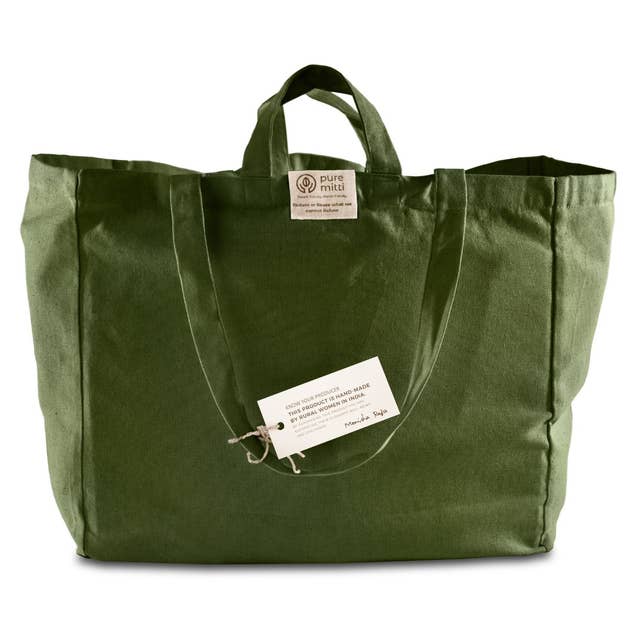 Multi-Pocket 100% Cotton Tote – Sage Green