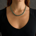 Emerald Cushion Cut Tennis Chain Necklace in White Gold - 7mm