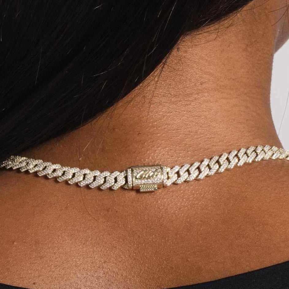 GLD 8.5MM Diamond Prong Cuban Necklace - Yellow Gold