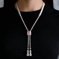 Pink Iced Rock Adjustable Cloister Chain Necklace in White Gold