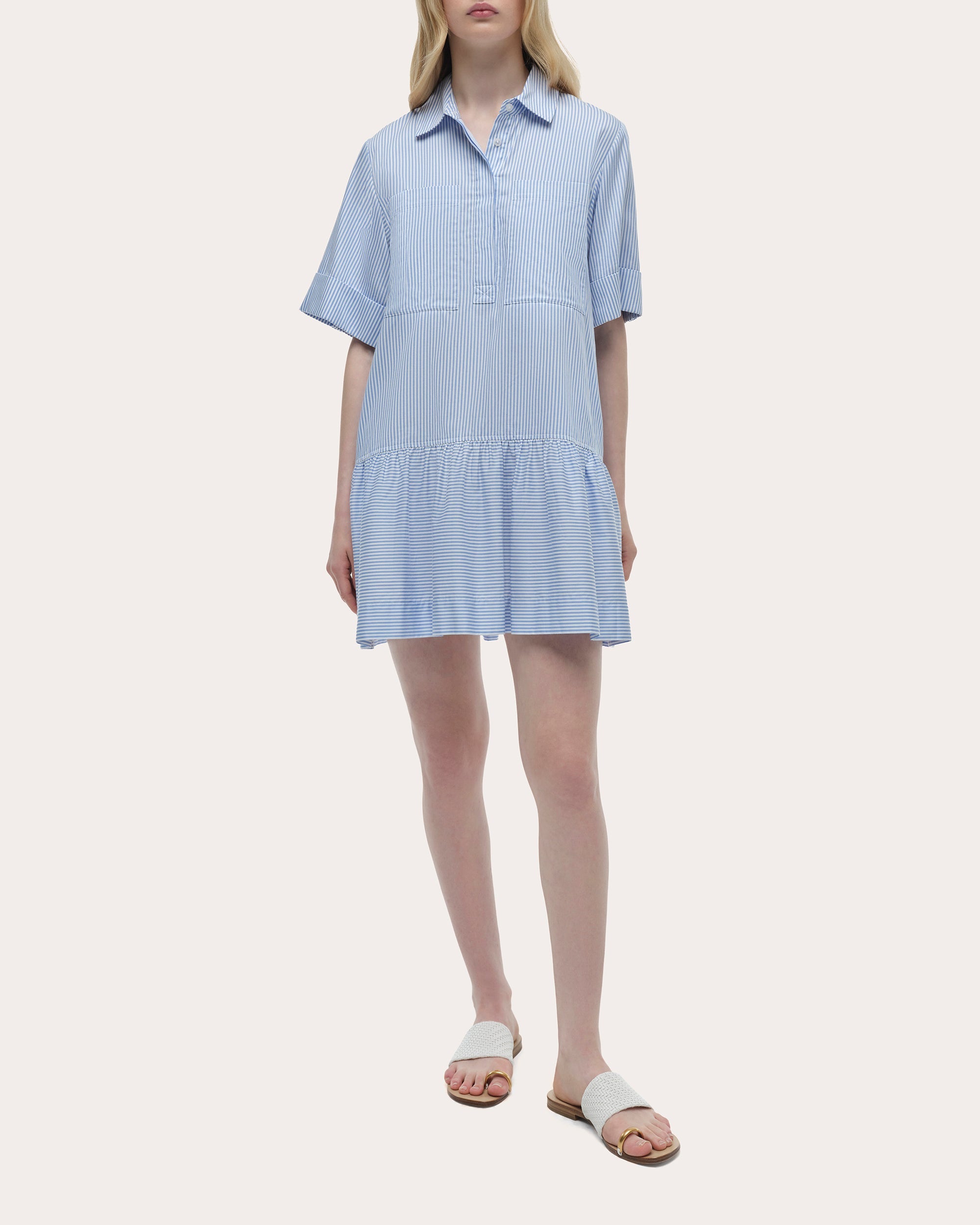 Cris Stripe Cotton Drop-Waist Shirt Dress