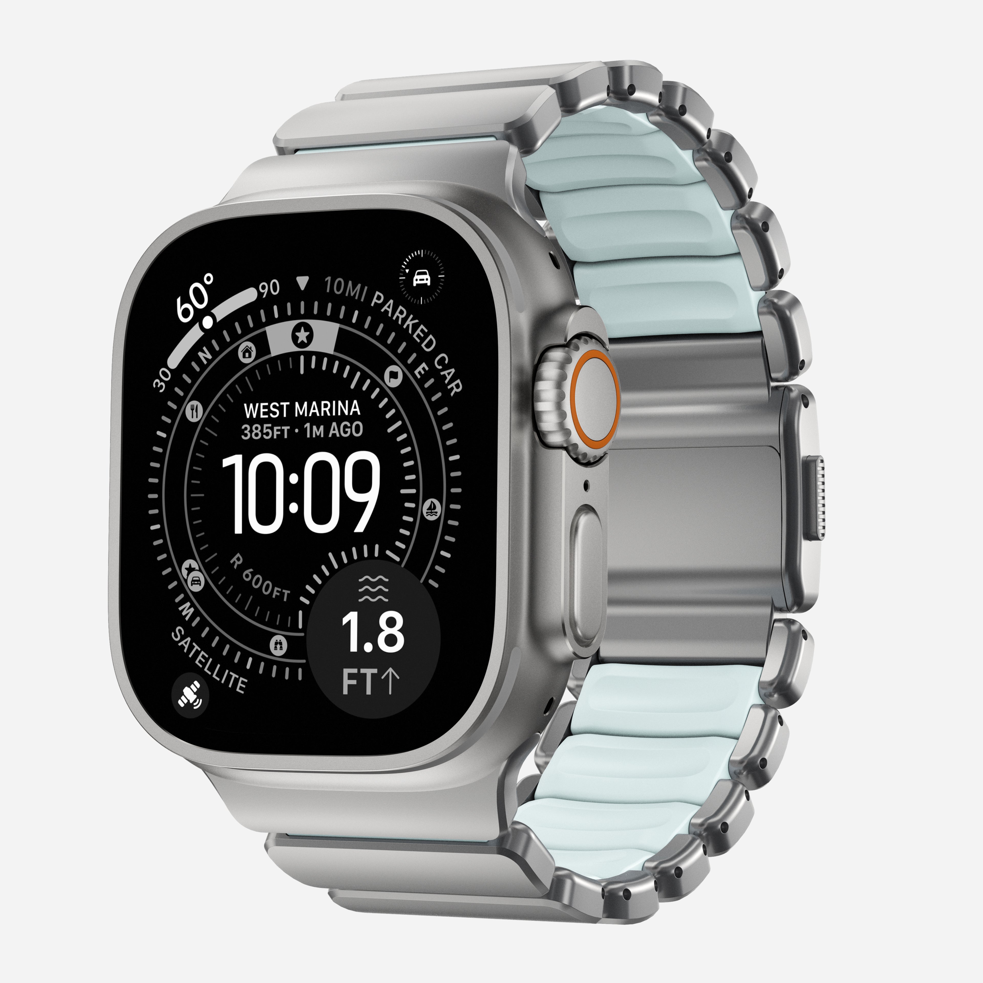 Stratos Band - 49mm | Natural Titanium | Icy Blue Glow FKM