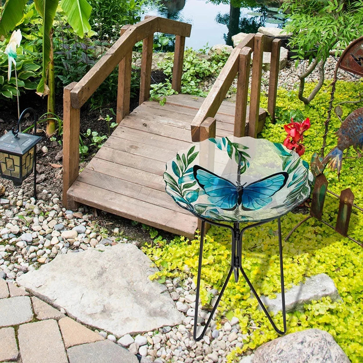 18" Butterfly Glass Birdbath and Stand