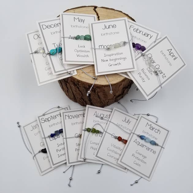 Handmade Birthday Stone Natural Stone Bracelet with Card