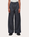 Denim Chambray Pleated Wide-Leg Pants