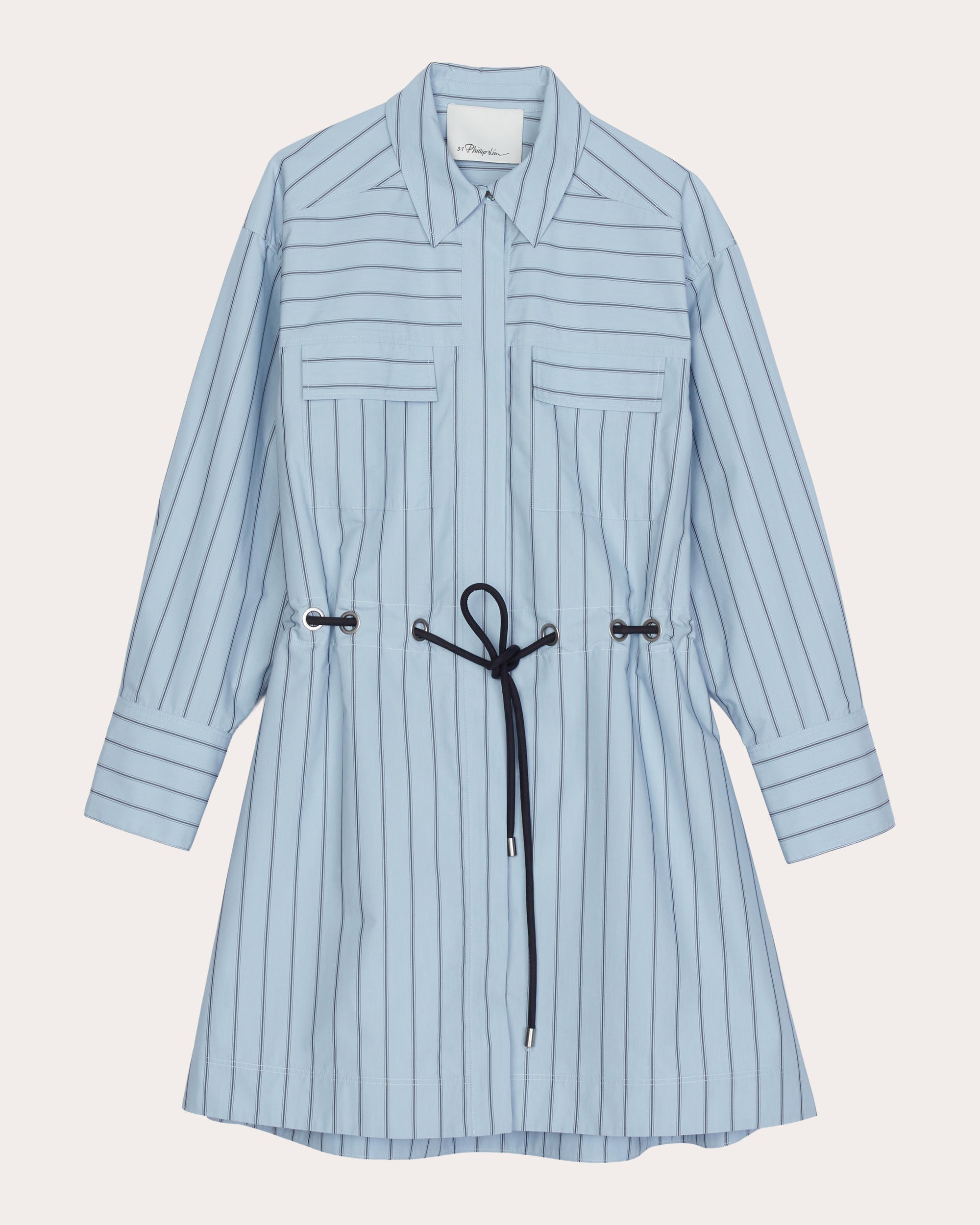 Stripe Poplin Belted Mini Shirt Dress