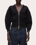 Knit Cotton Sculpted-Sleeve Crop Cardigan