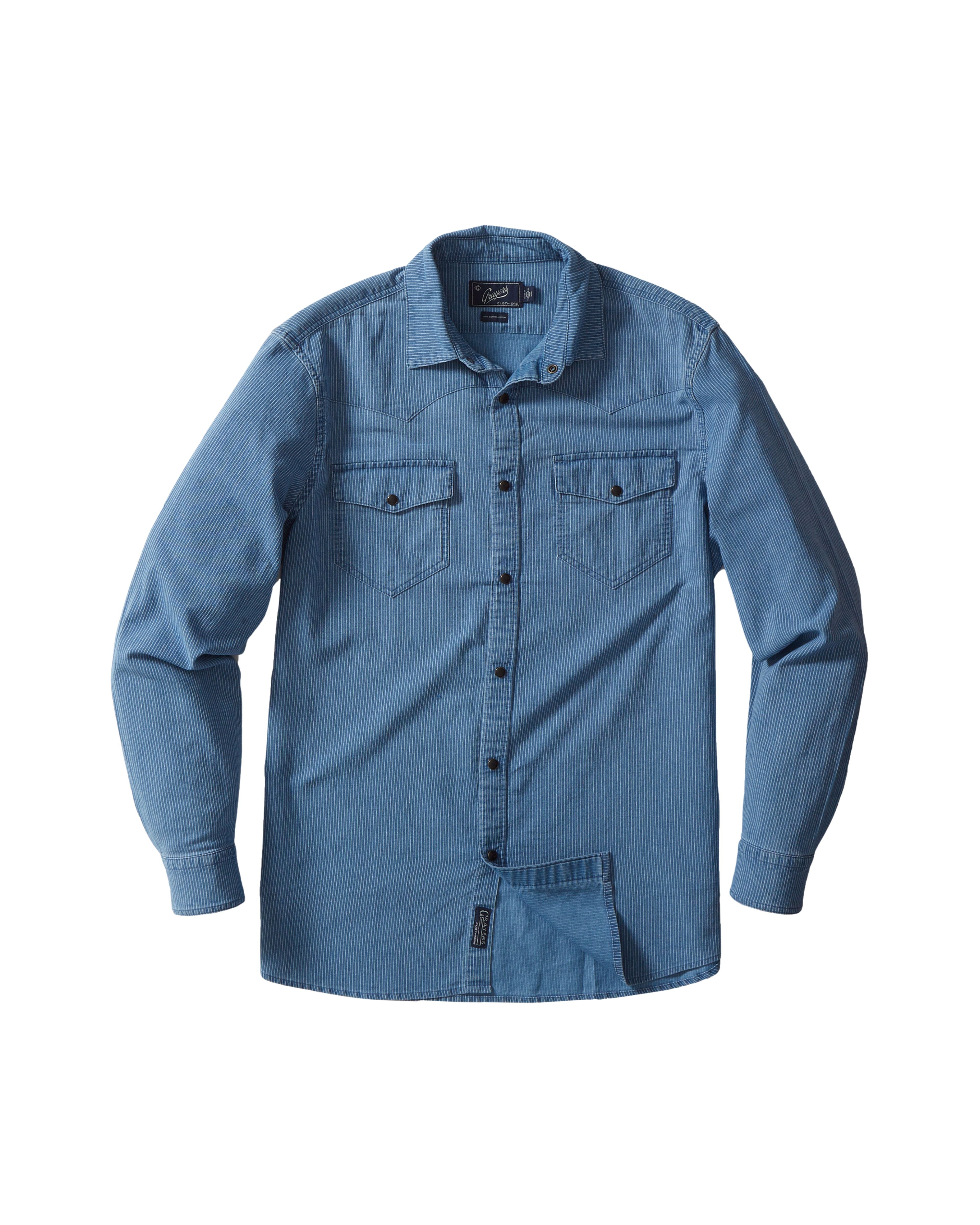 Hickory Stripe Western Shirt - Faded Indigo