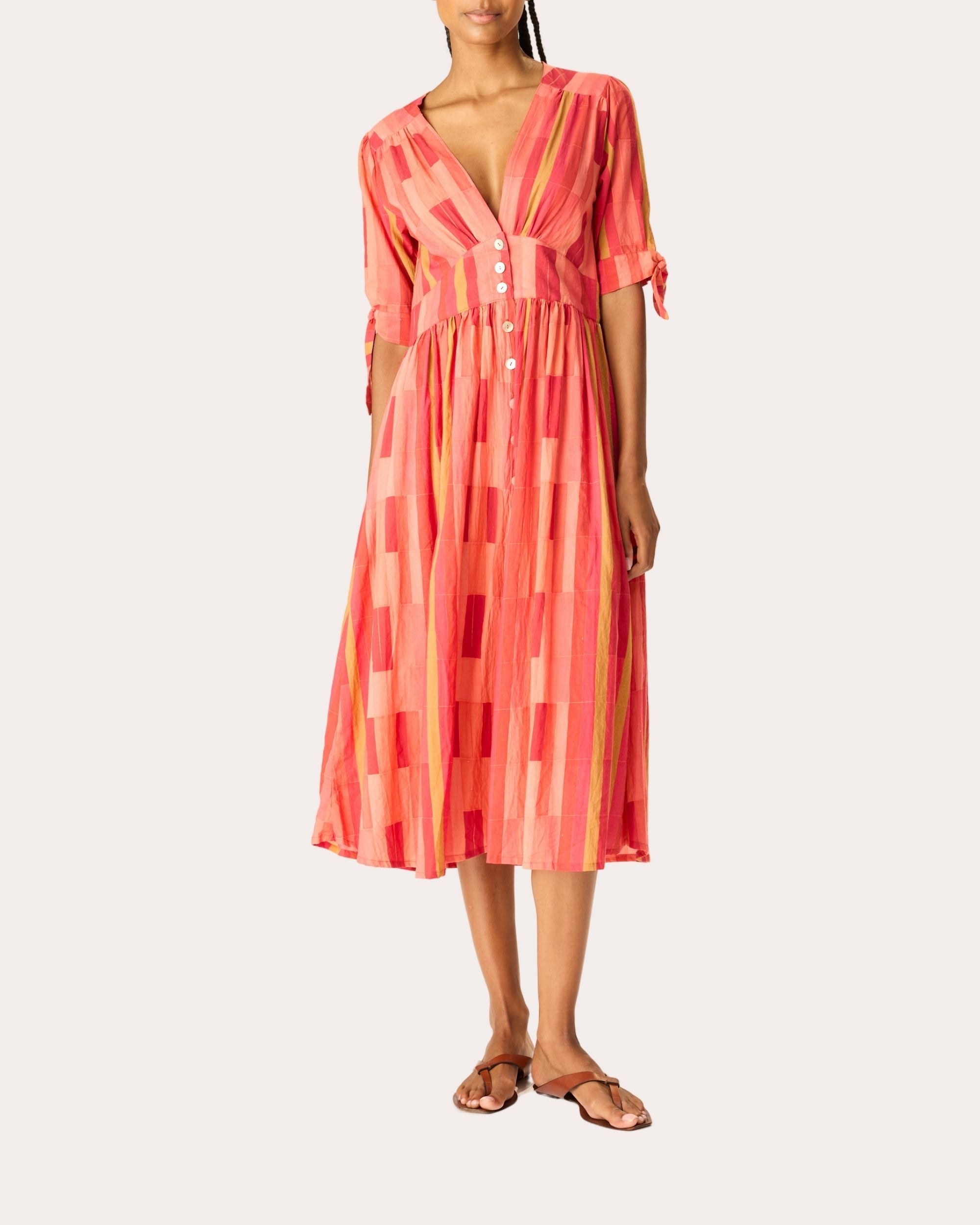 Layla Cotton Tie-Sleeve Button Midi Dress