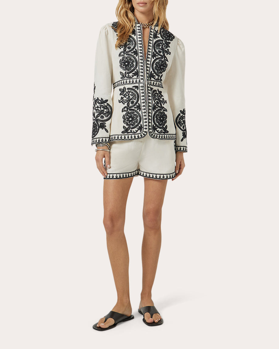 Zorena Embroidered Cotton Structured Jacket