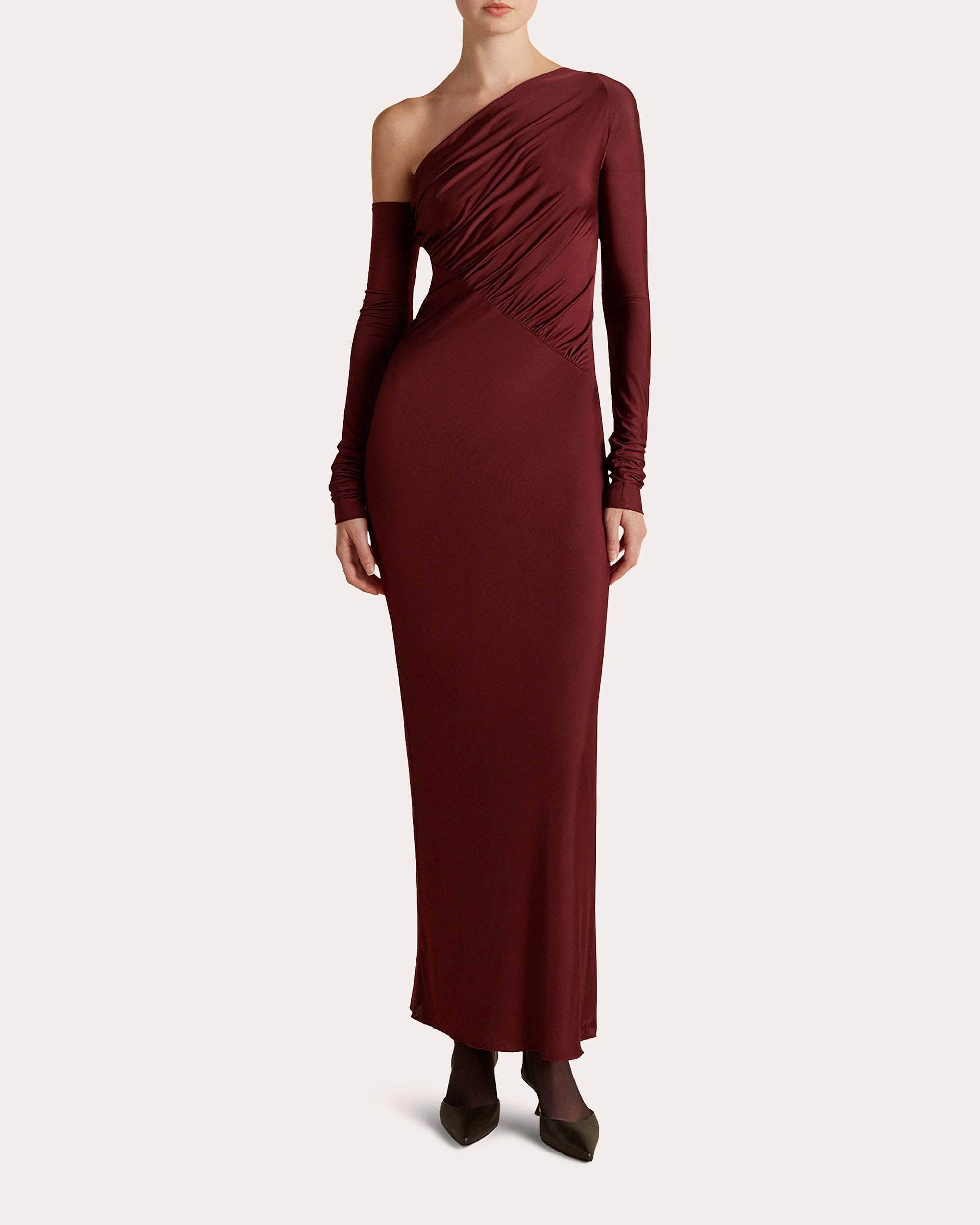 Jersey Draped Asymmetric Maxi Dress
