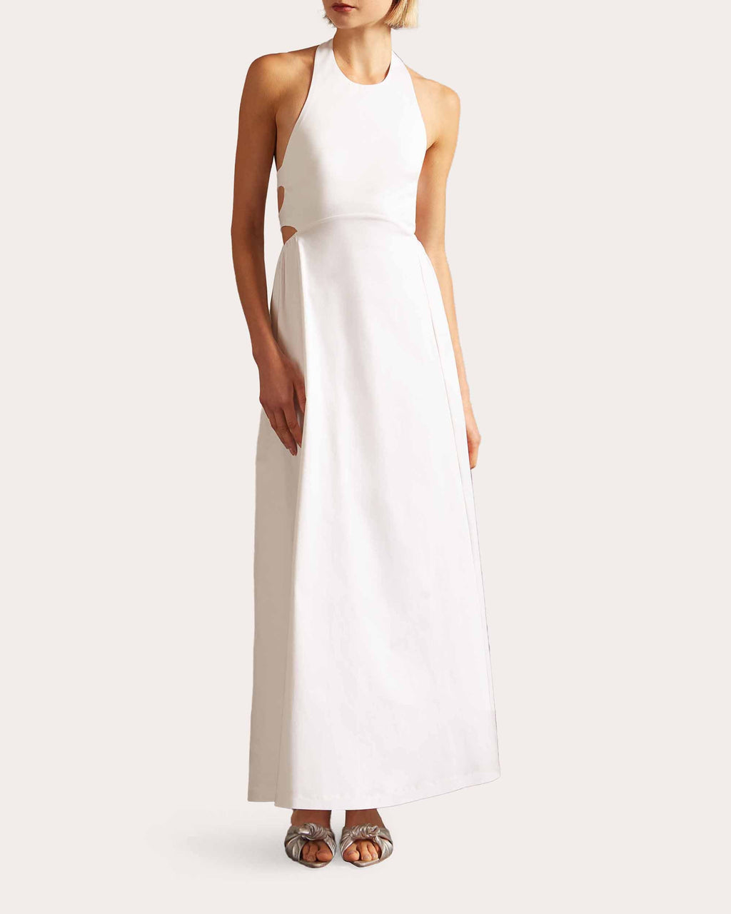 Tie-Back Stretch-Cotton Halterneck Maxi Dress