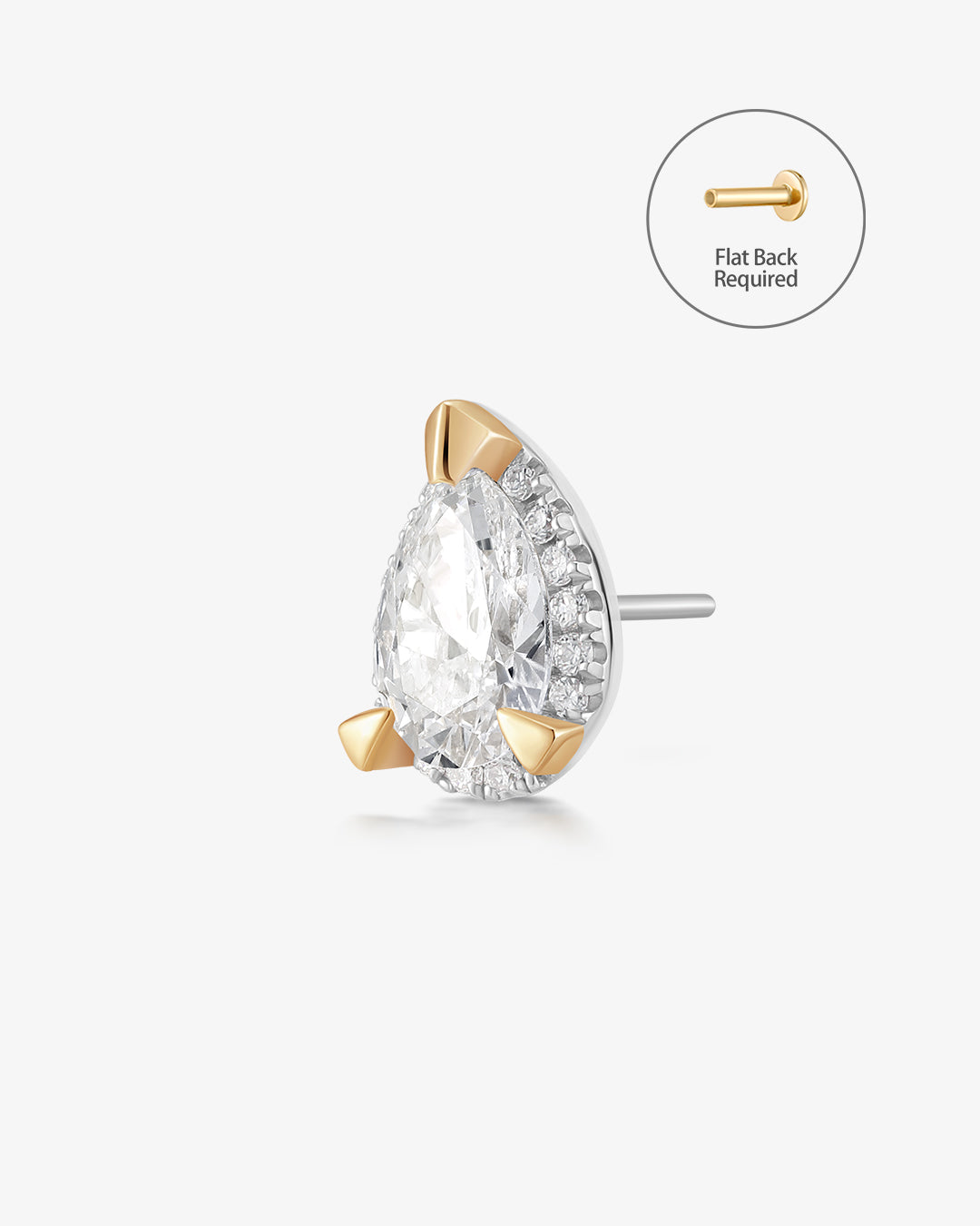 IGGY | Pear Lab Grown Diamond Threadless Flatback Earring