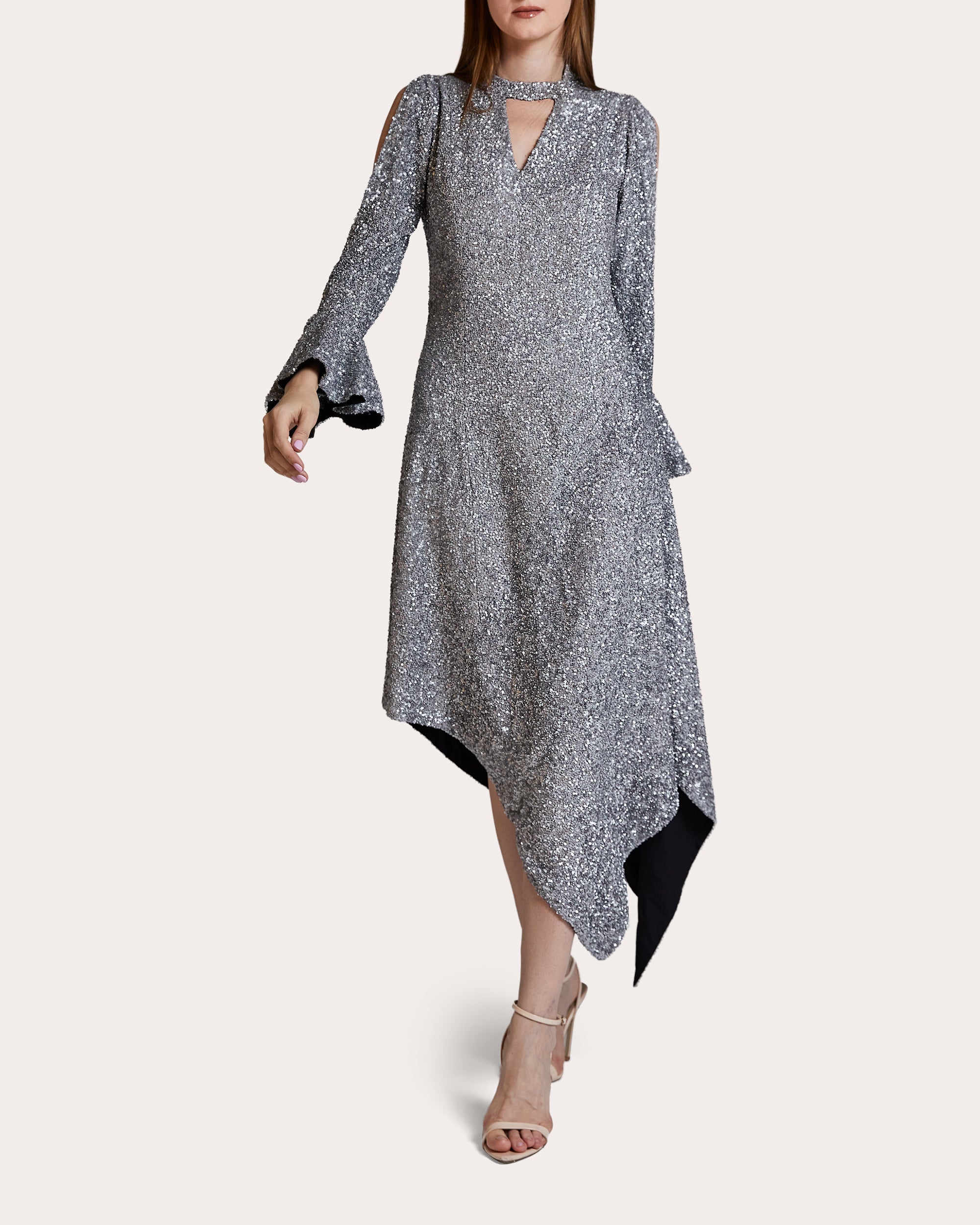 Whitney Sequined Asymmetric Silk Midi Dress