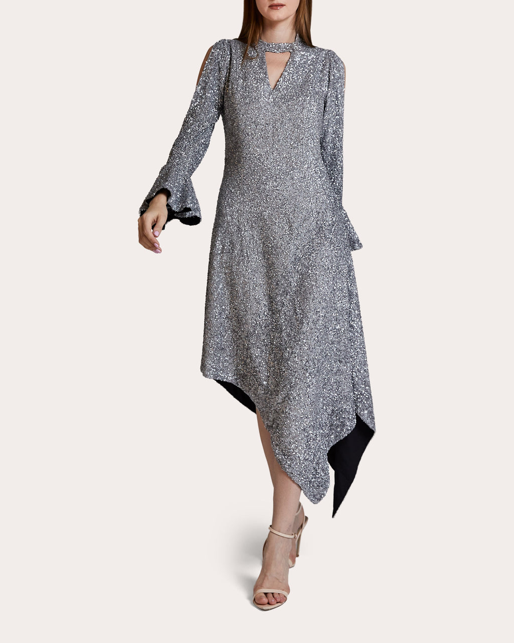 Whitney Sequined Asymmetric Silk Midi Dress