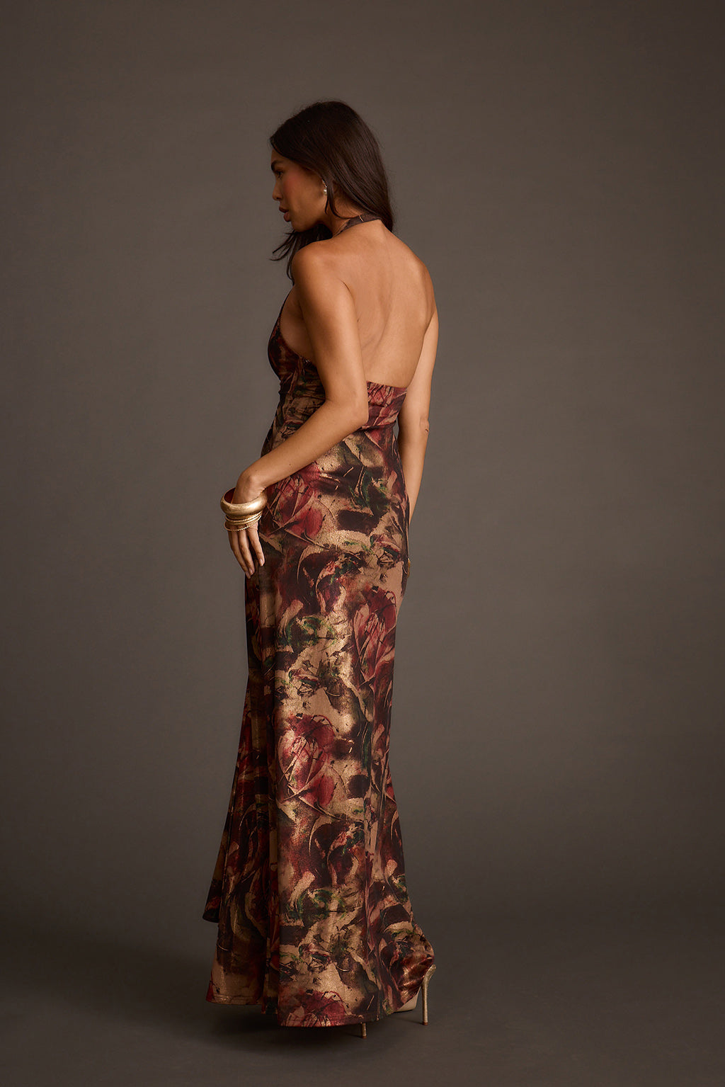 Alondra Dark Floral Plunge Maxi Dress