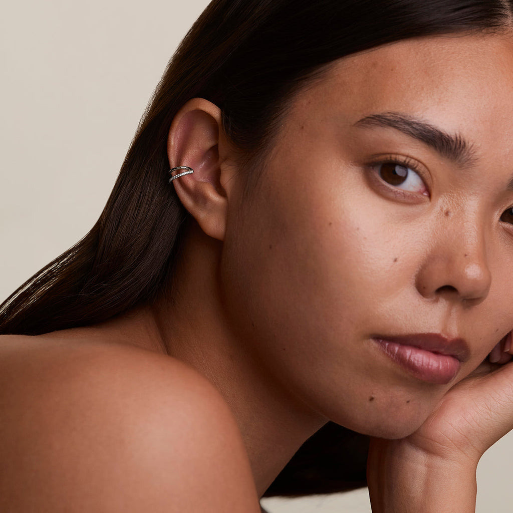 Illusion Crystal Ear Cuff in Silver
