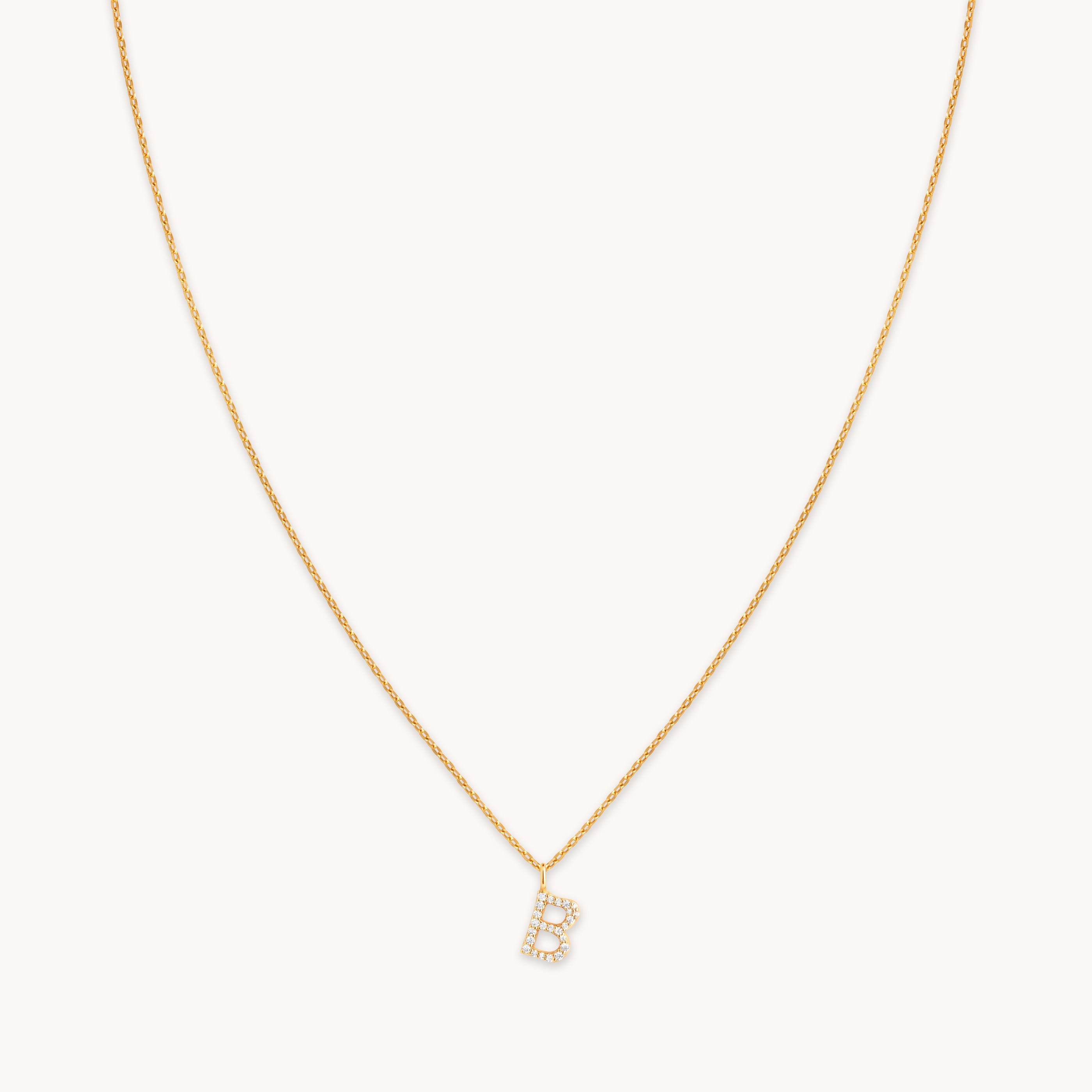 B Initial Pavé Pendant Necklace in Gold