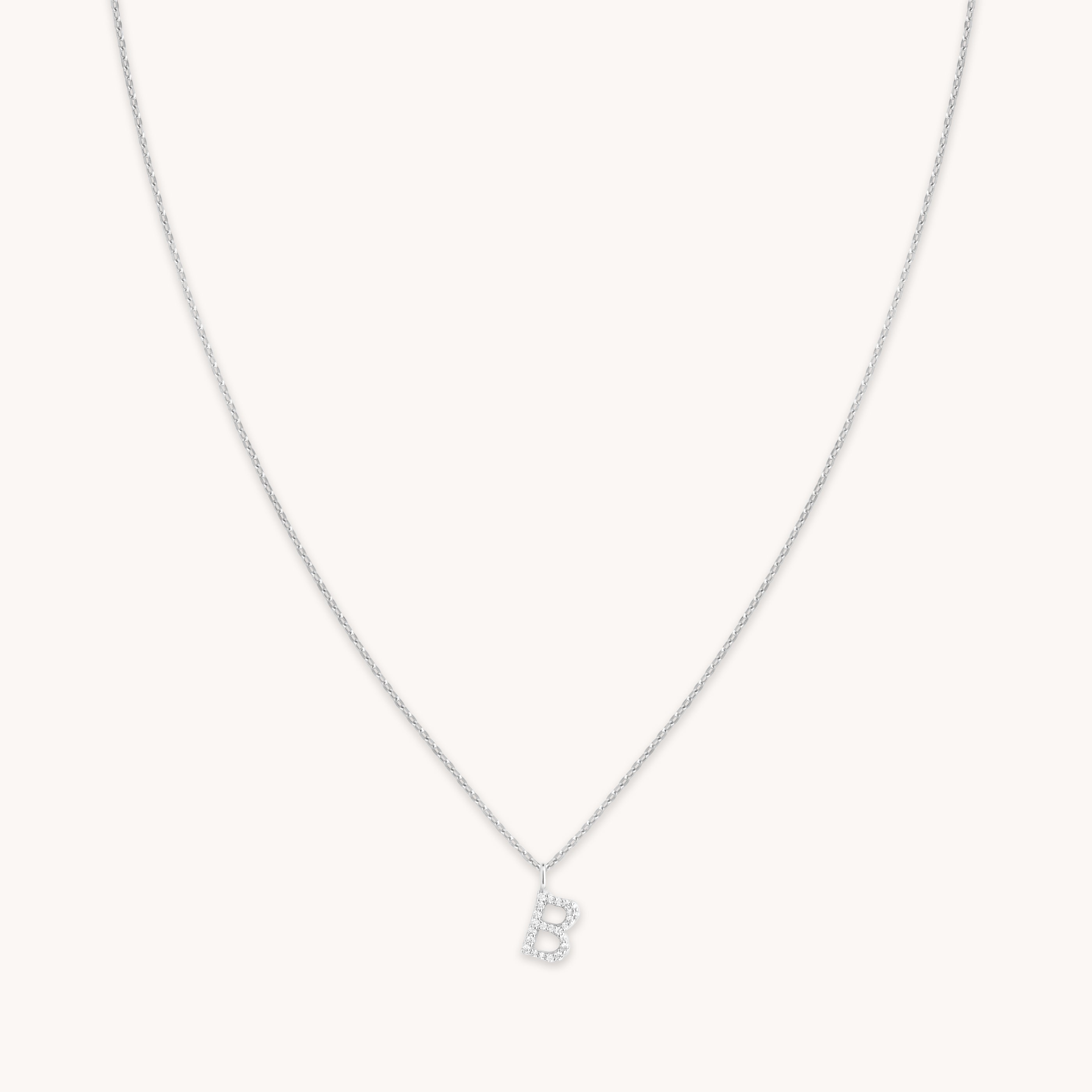B Initial Pavé Pendant Necklace in Silver