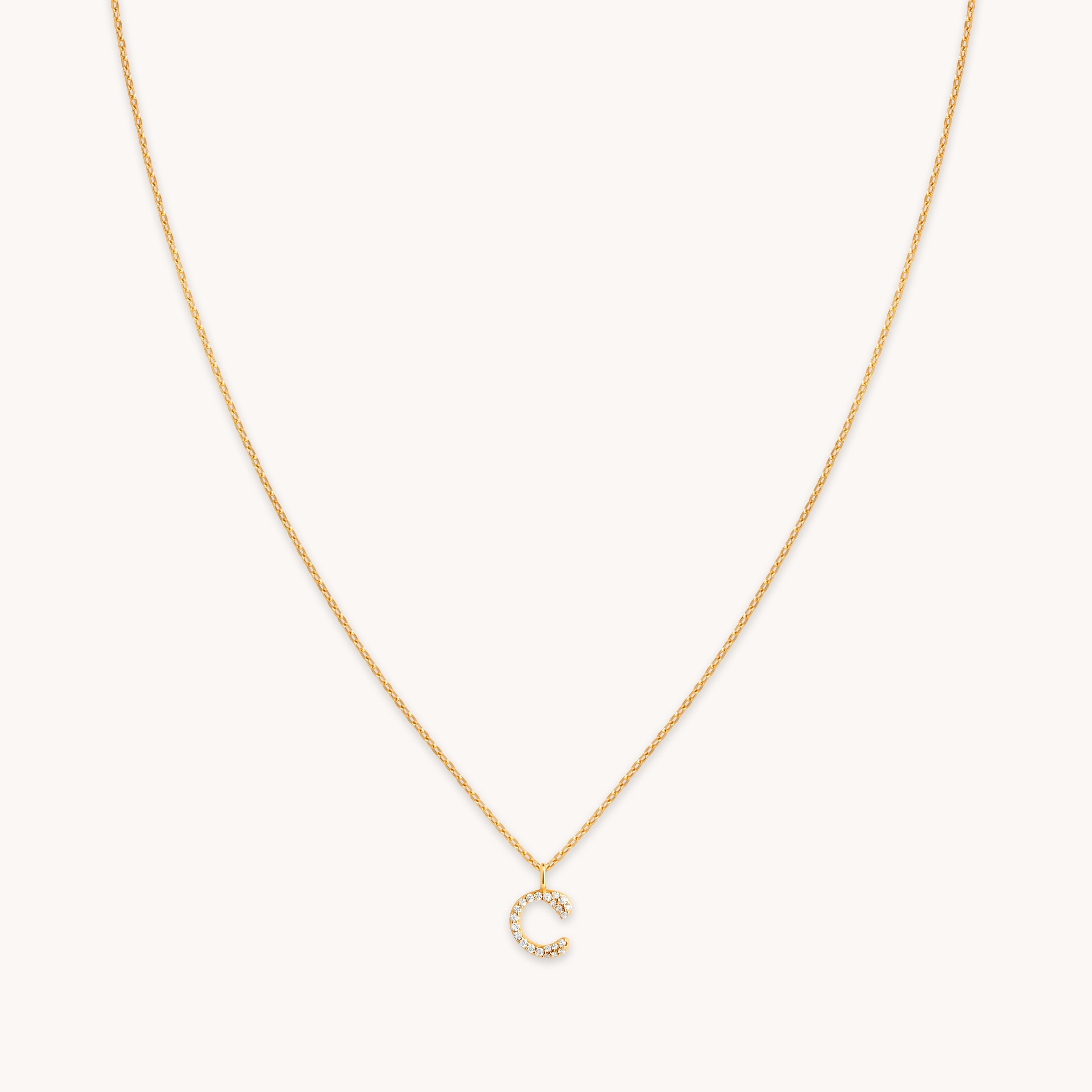 C Initial Pavé Pendant Necklace in Gold