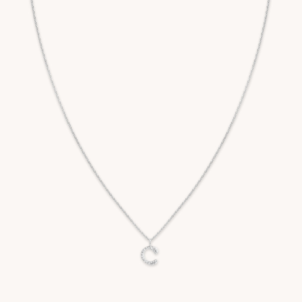 C Initial Pavé Pendant Necklace in Silver
