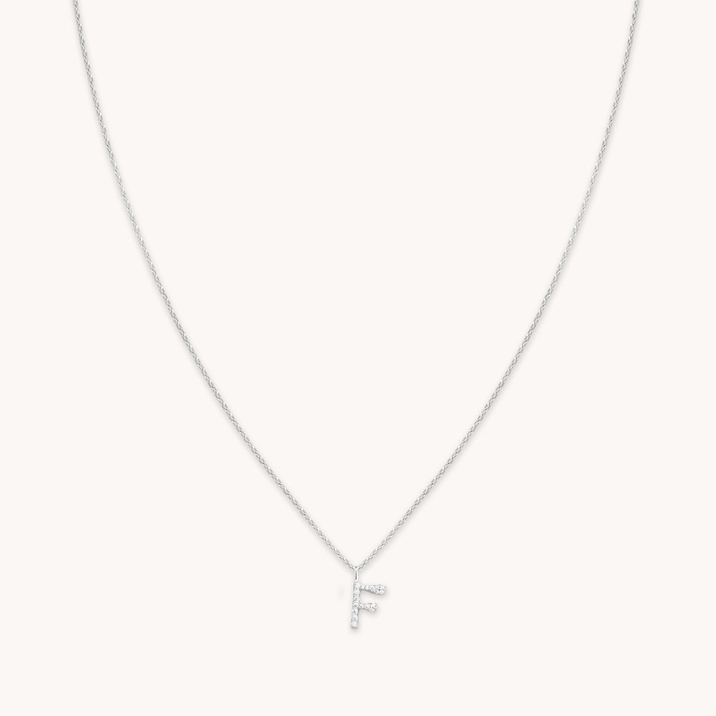 F Initial Pavé Pendant Necklace in Silver