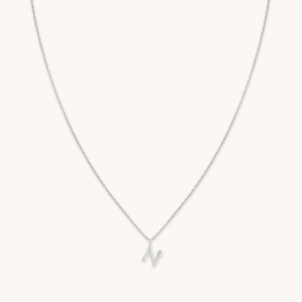 N Initial Pavé Pendant Necklace in Silver